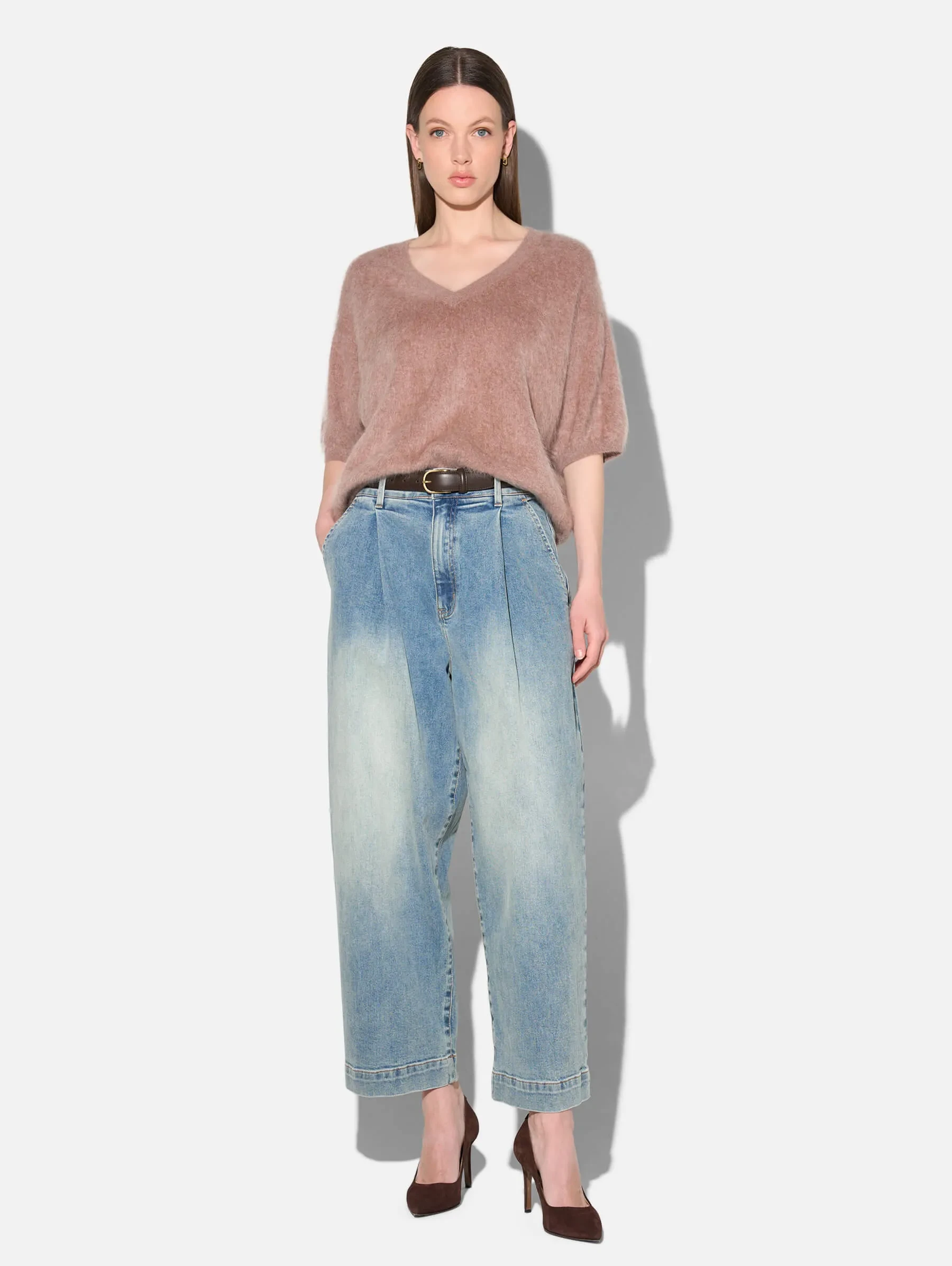 Brushed Cashmere Dames Trui V Hals Romeo Taupe