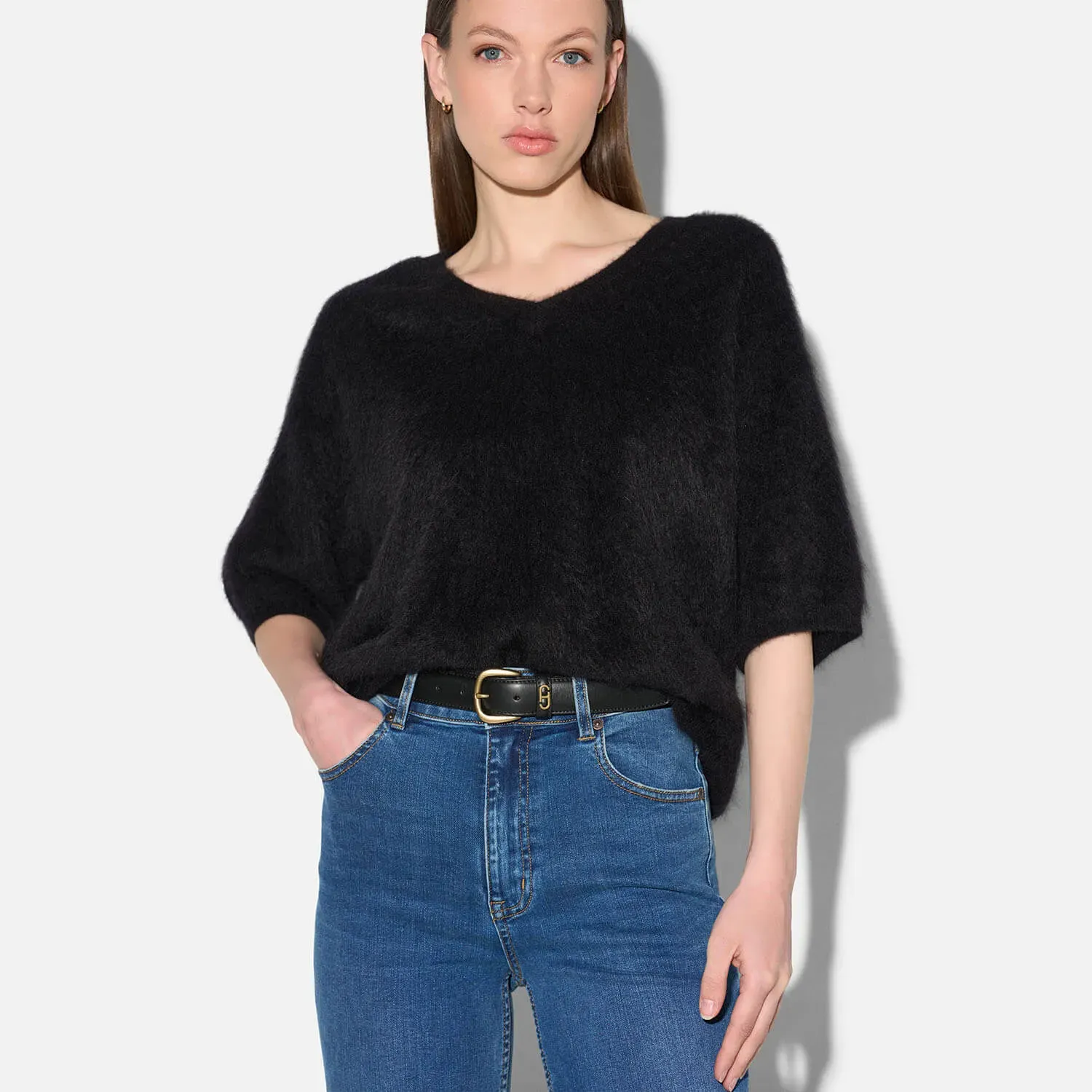 Brushed Cashmere Dames Trui V Hals Romeo Zwart