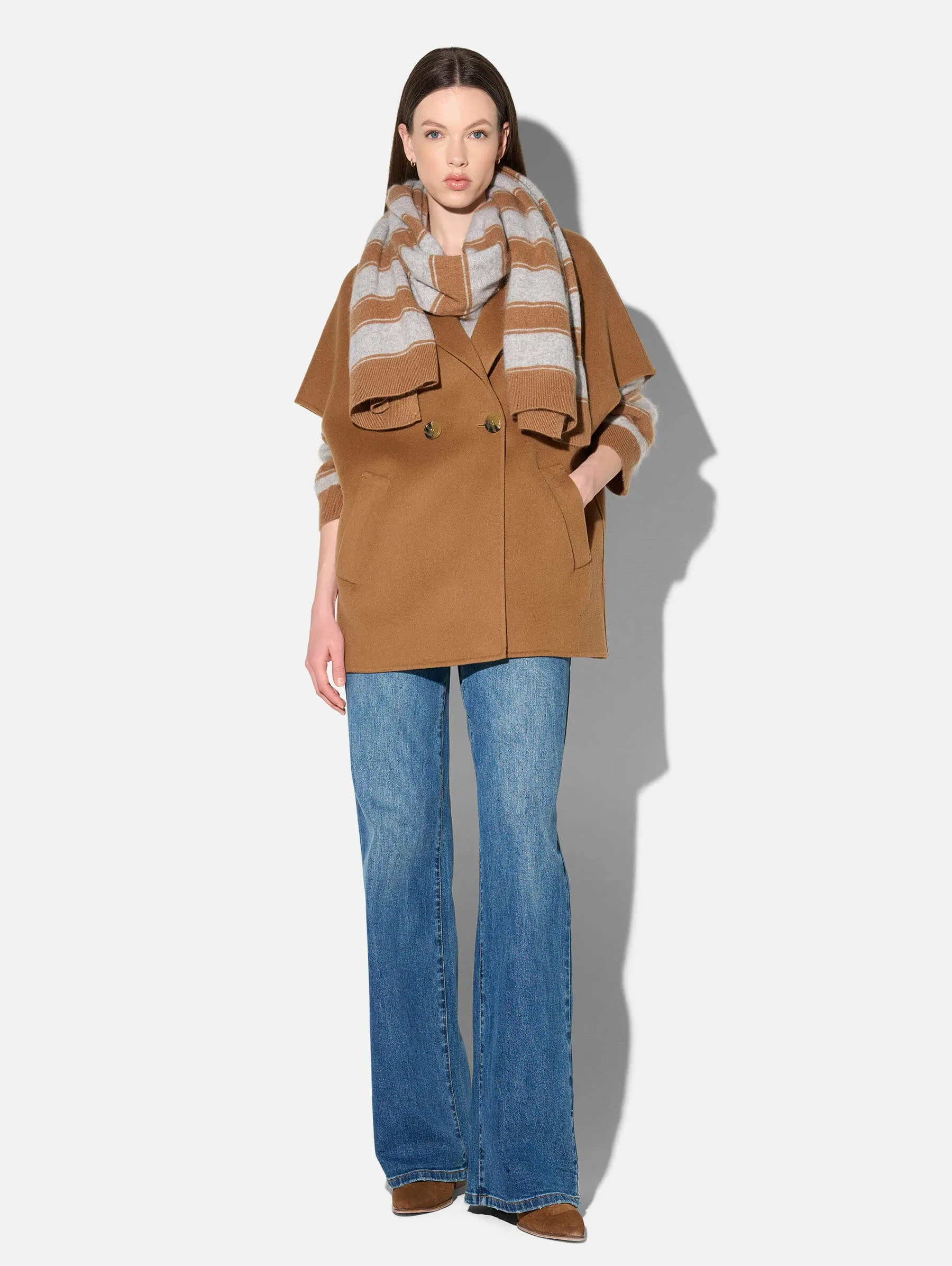 Brushed Merino Wol Dames Sjaal Santos Camel Grijs