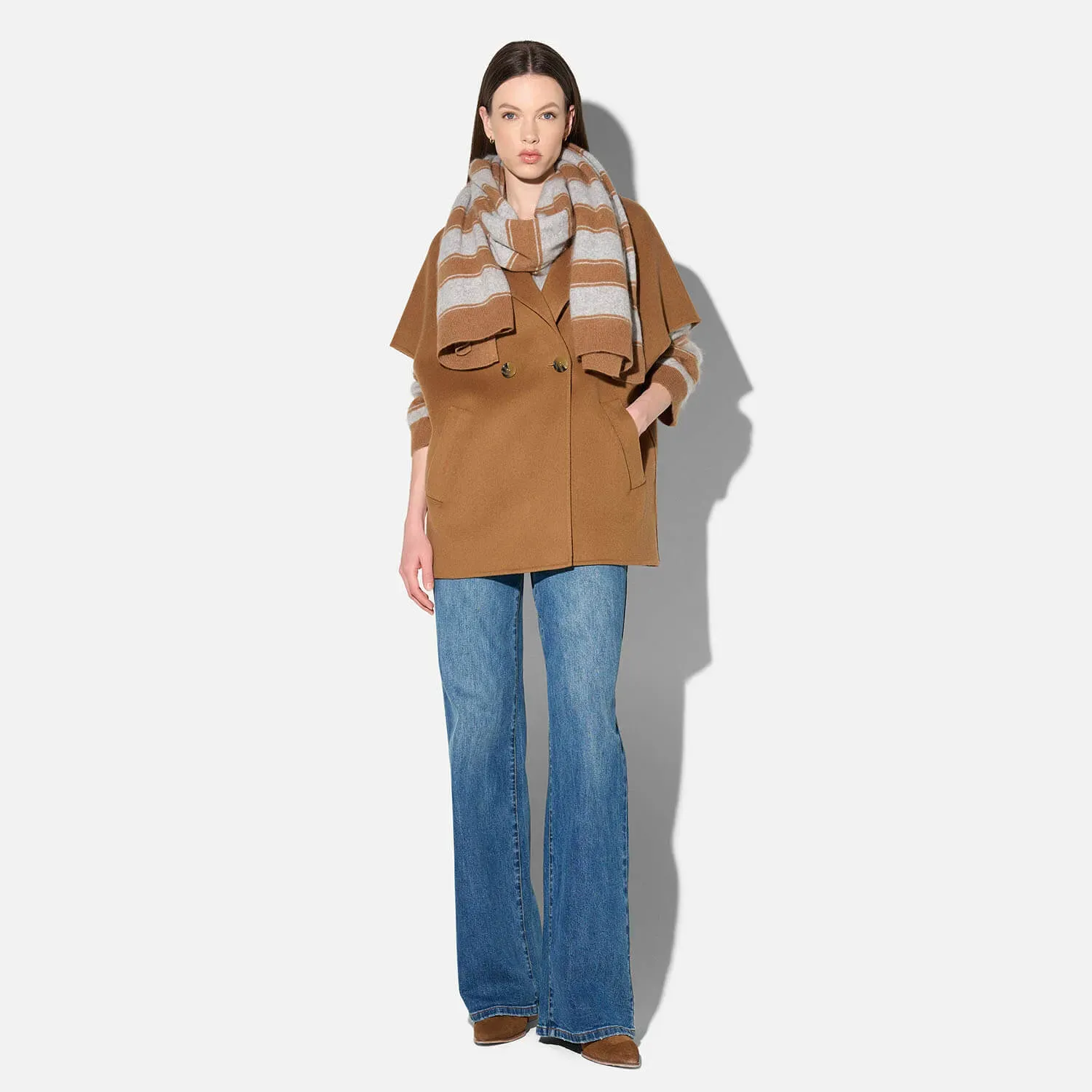 Brushed Merino Wol Dames Sjaal Santos Camel Grijs
