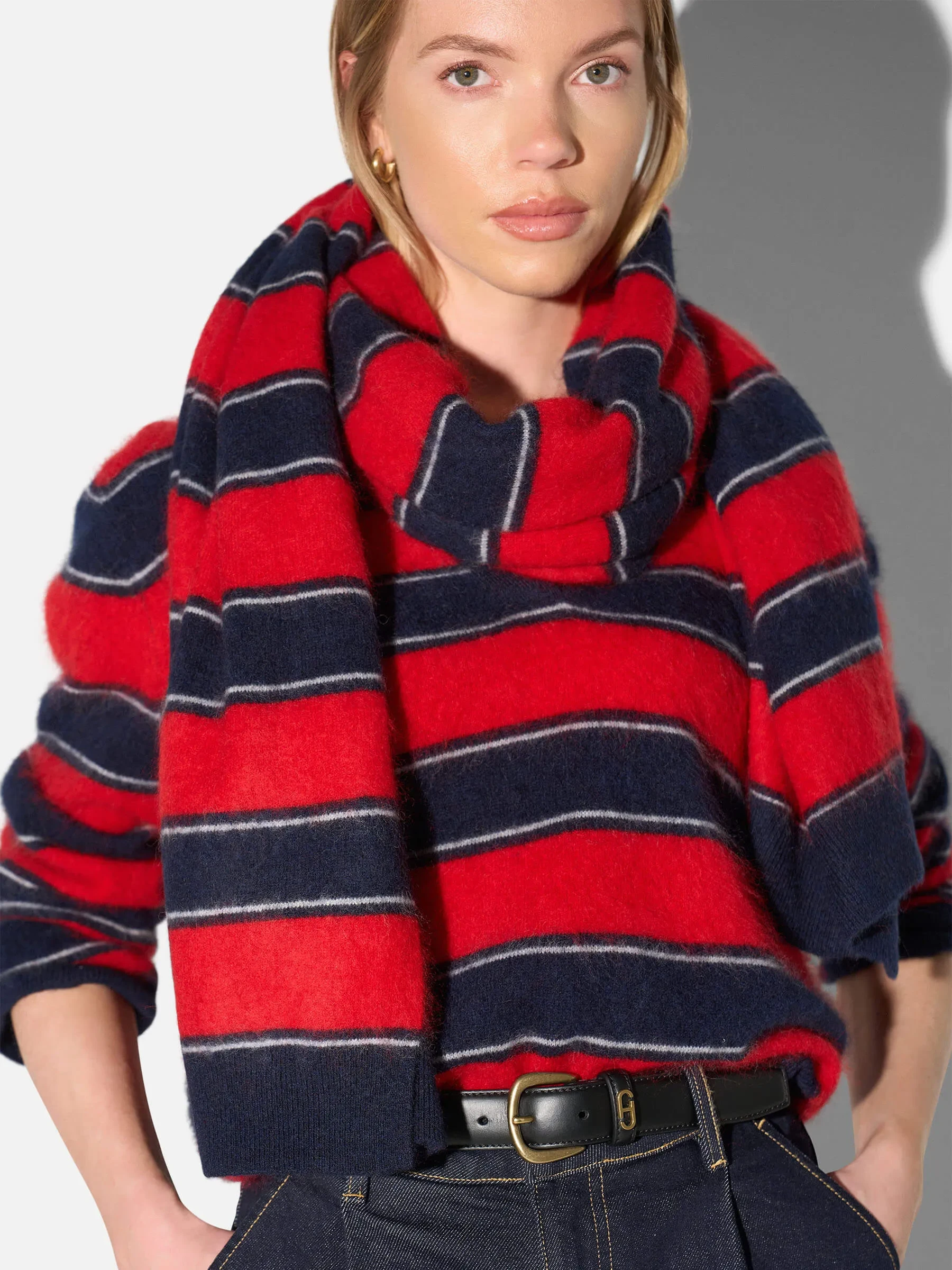 Brushed Merino Wol Dames Sjaal Santos Rood Blauw