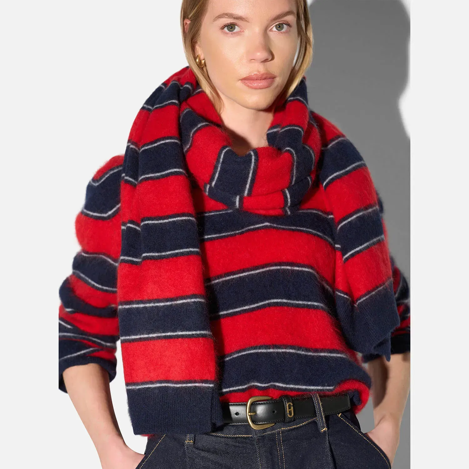 Brushed Merino Wol Dames Sjaal Santos Rood Blauw