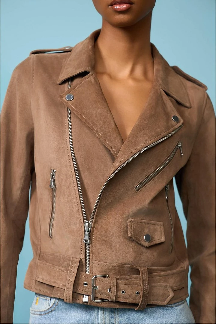 Bruin Leren Suede Biker Jack Burke