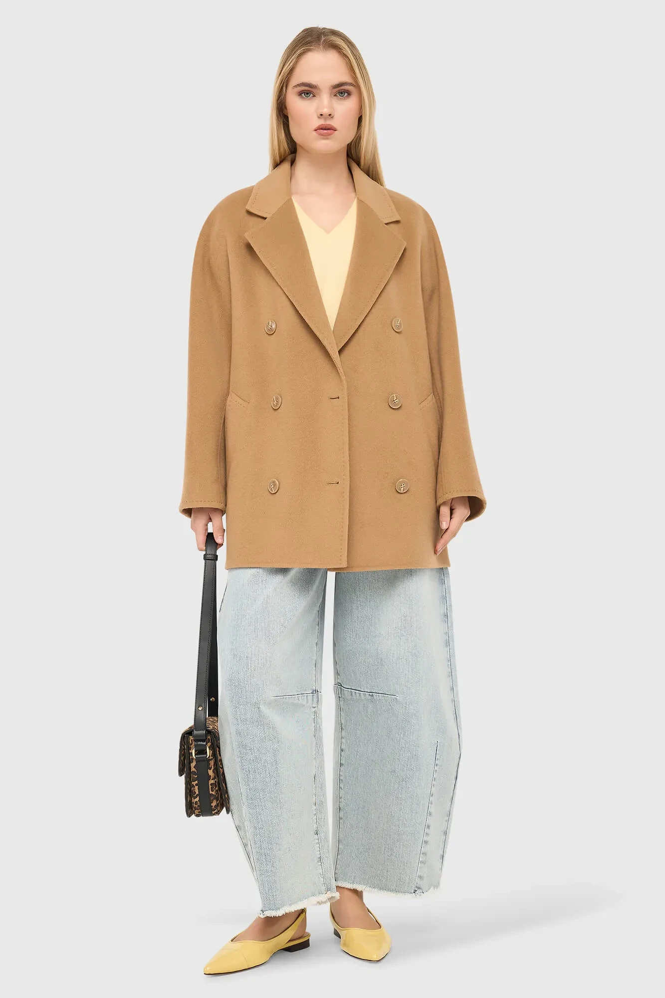 Cashmere Caban Jas Dames Double Face Kennedy Camel