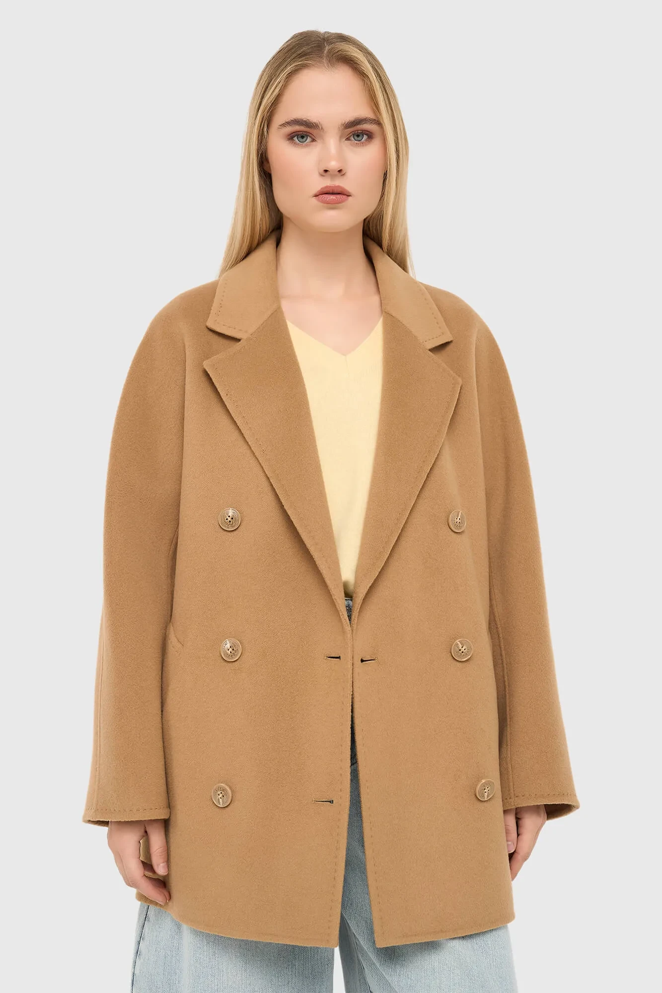Cashmere Caban Jas Dames Double Face Kennedy Camel