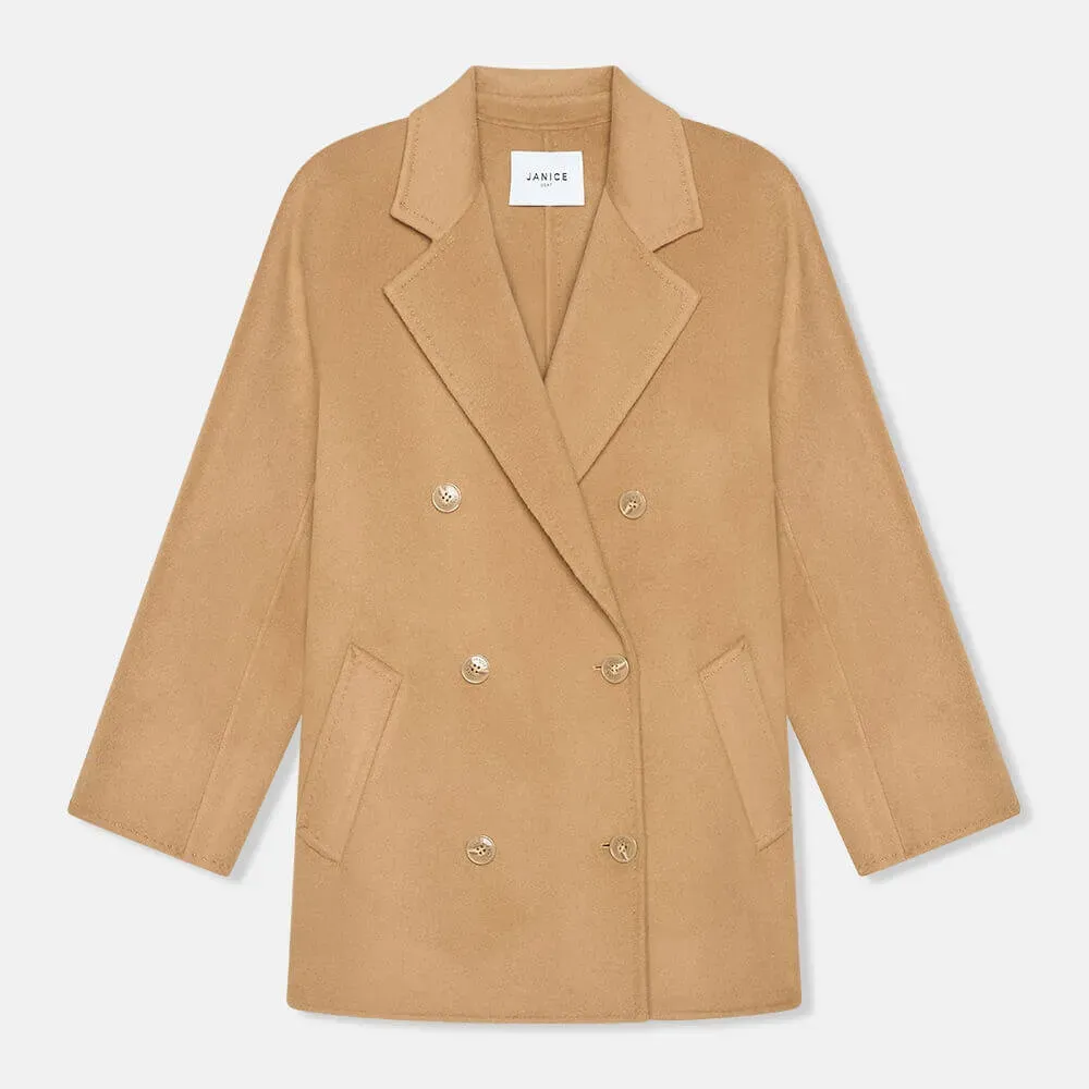 Cashmere Caban Jas Dames Double Face Kennedy Camel