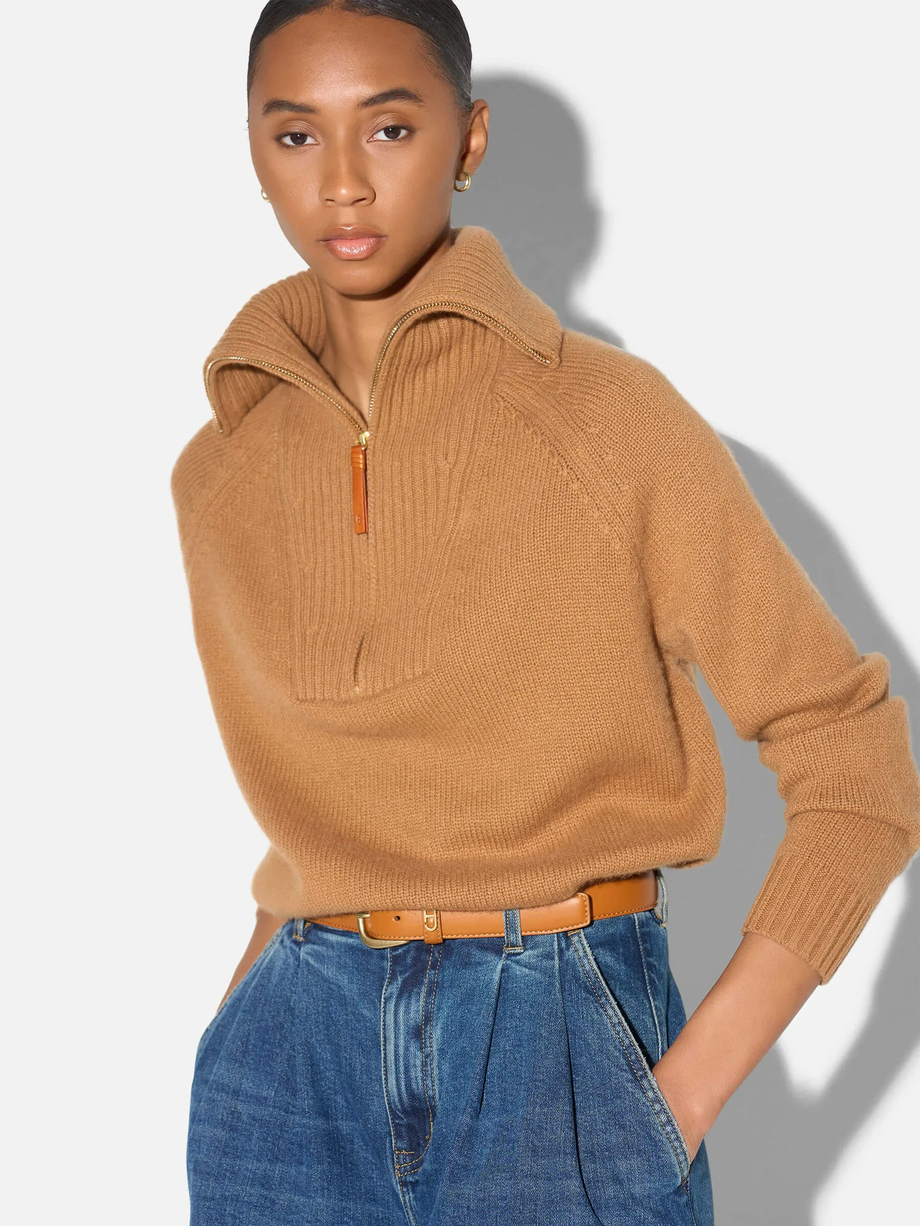 Camel Cashmere Dames Trui Rits Yonas