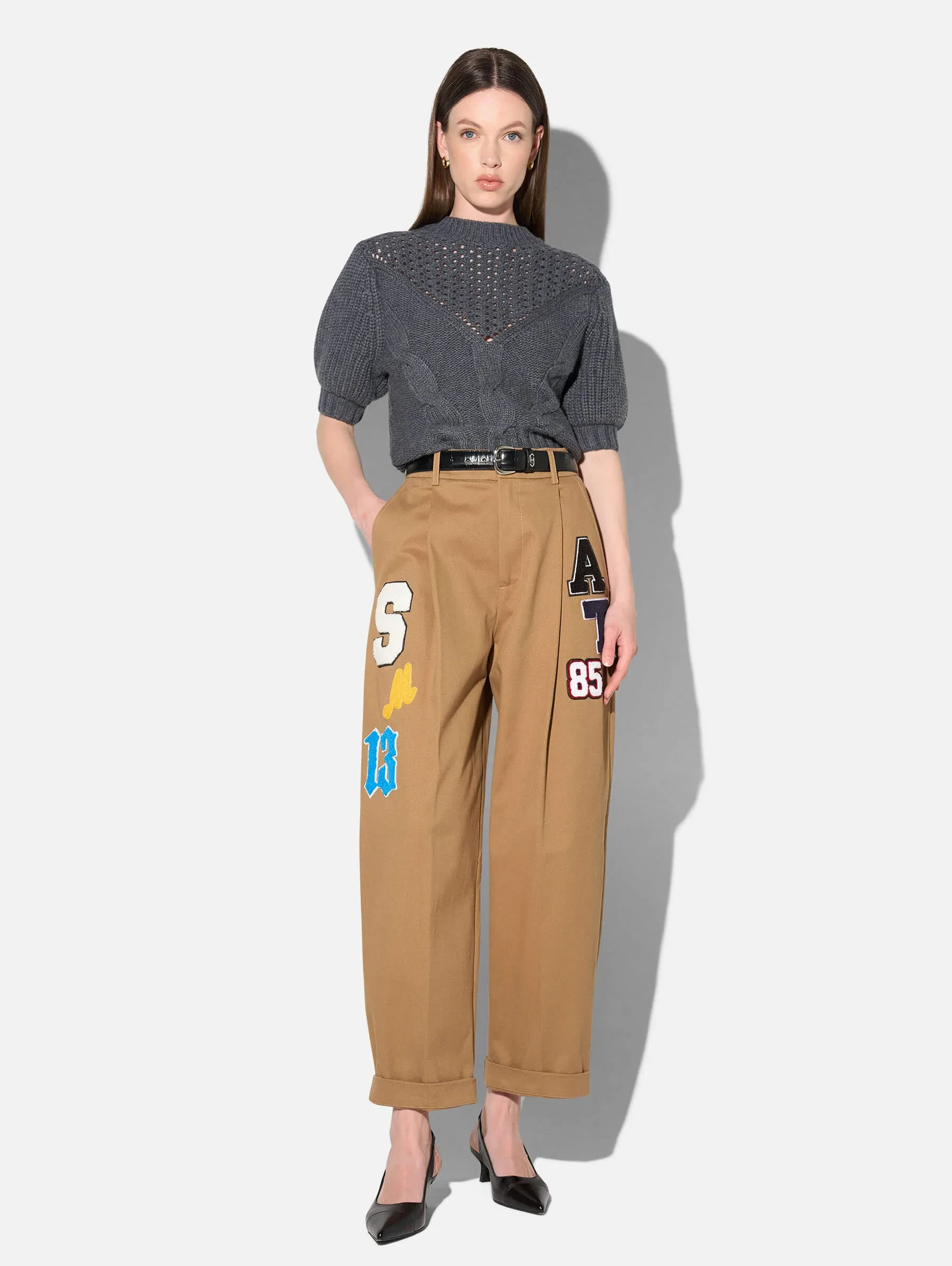Camel Katoenen Paperbag Broek Steekzakken Patches Barrel Balti
