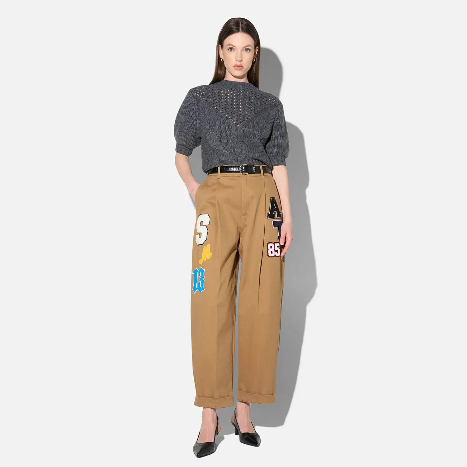 Camel Katoenen Paperbag Broek Steekzakken Patches Barrel Balti