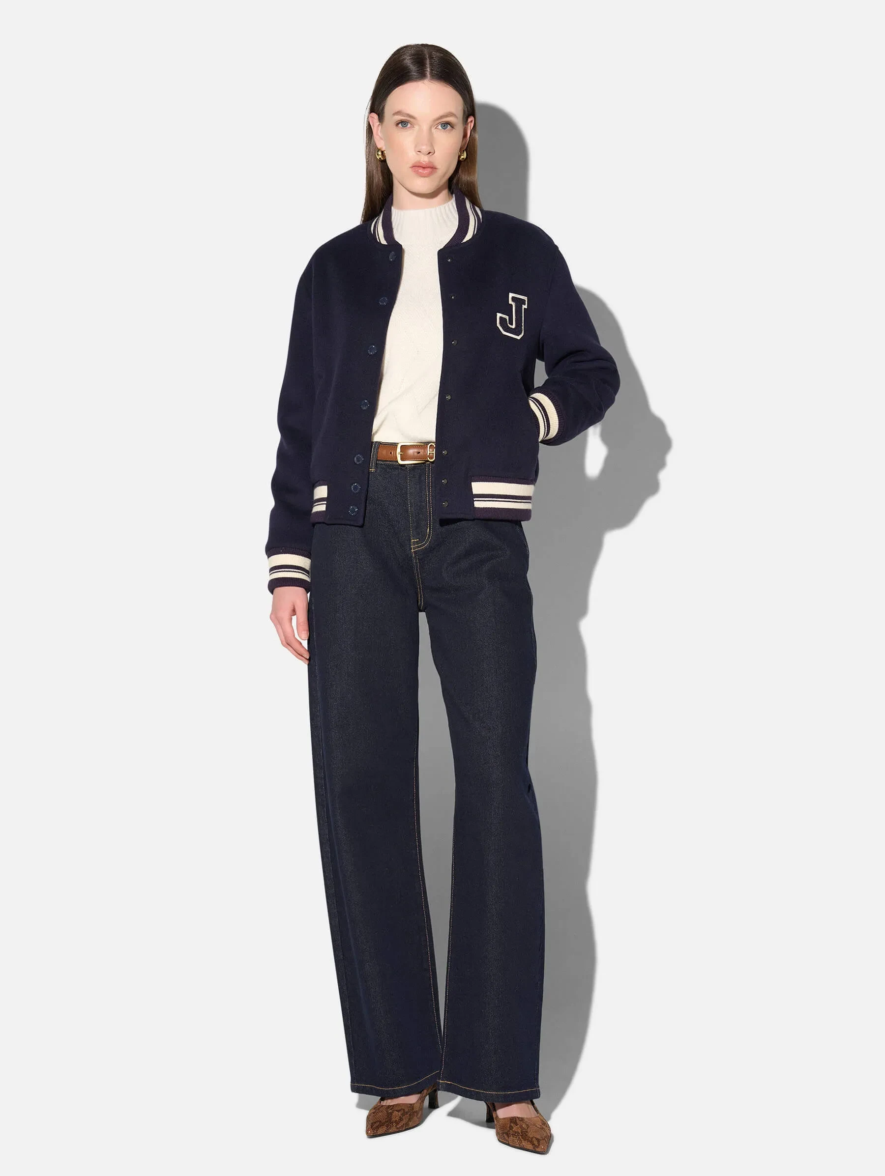 Cashmere Bomberjack Dames Double Faced Beige Collin Navy Blauw
