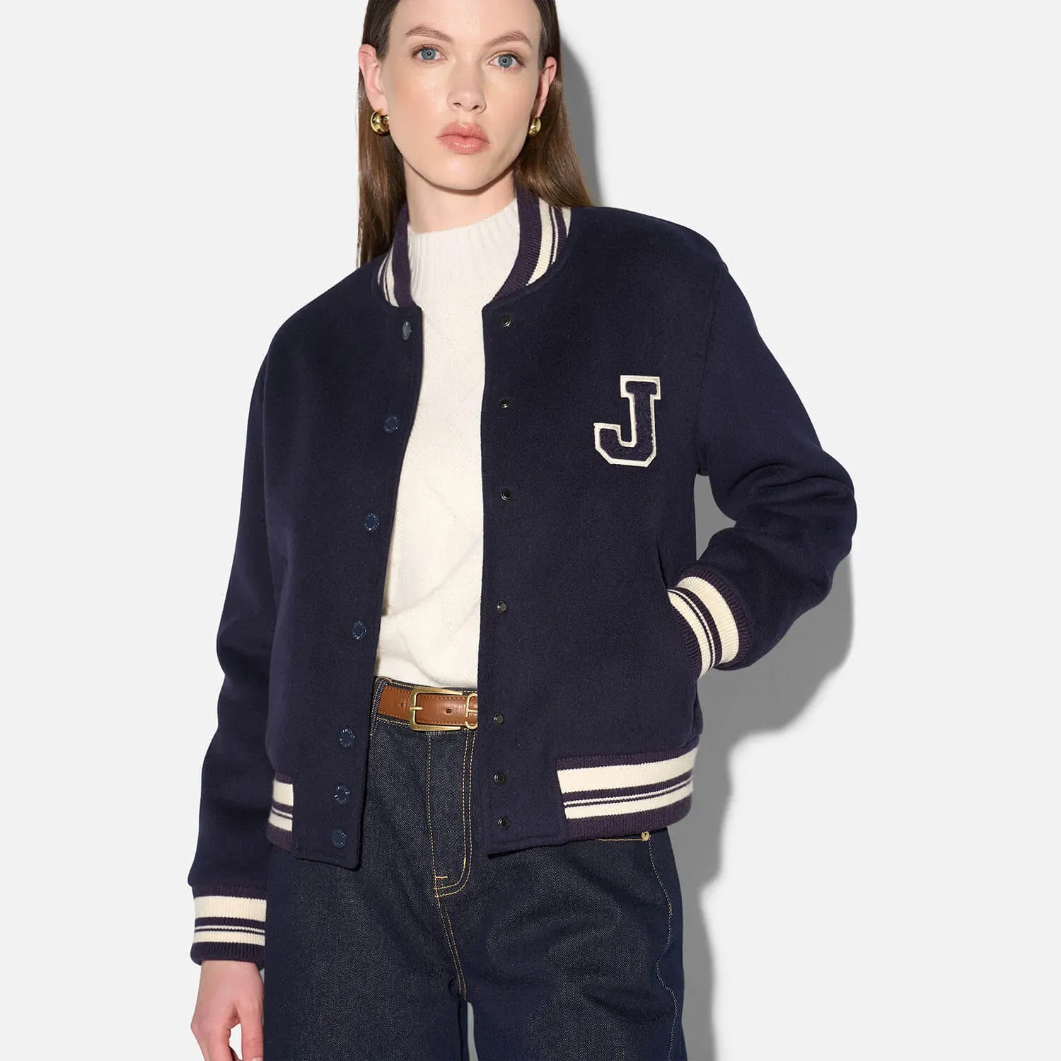 Cashmere Bomberjack Dames Double Faced Beige Collin Navy Blauw