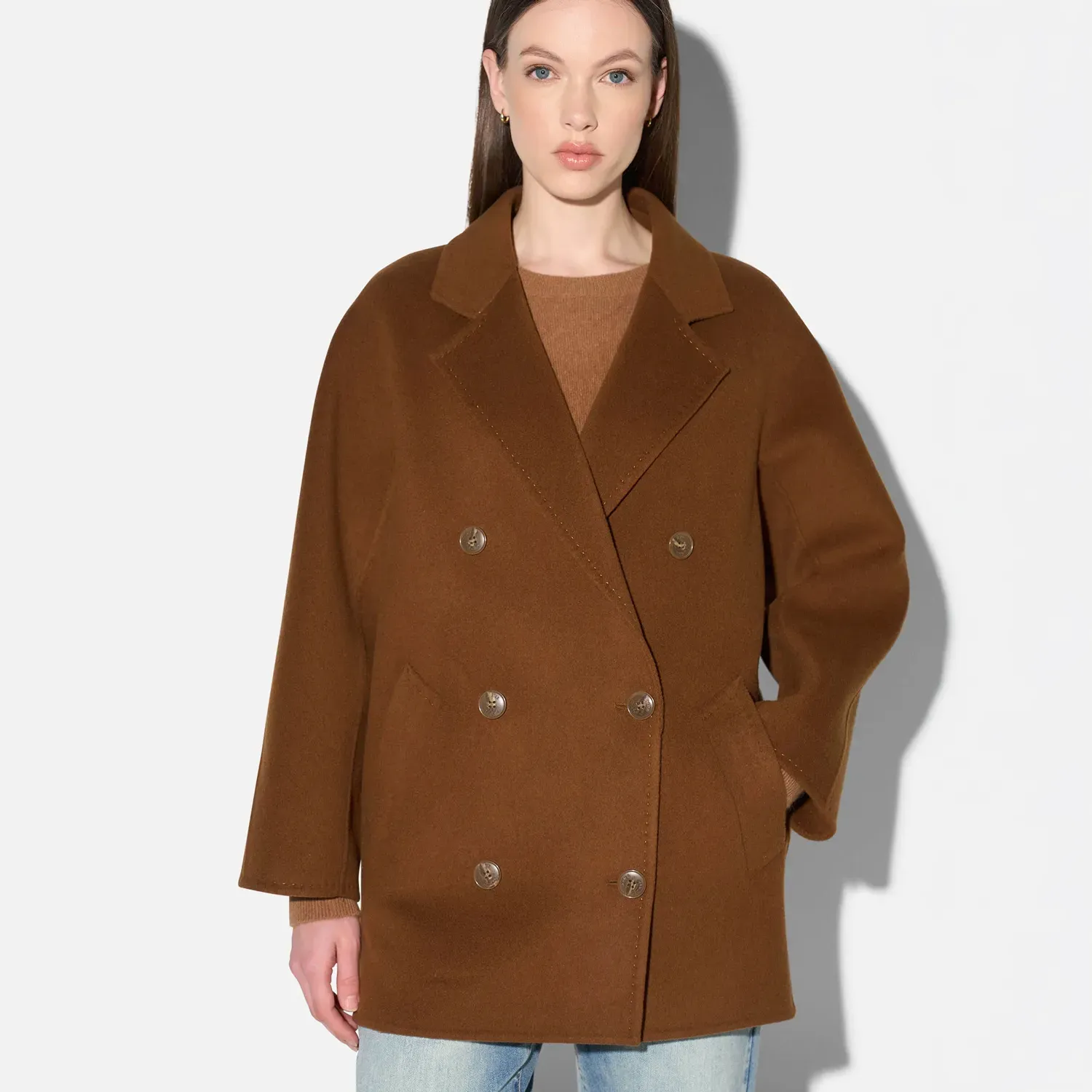 cashmere caban jas dames double face kennedy tabacco