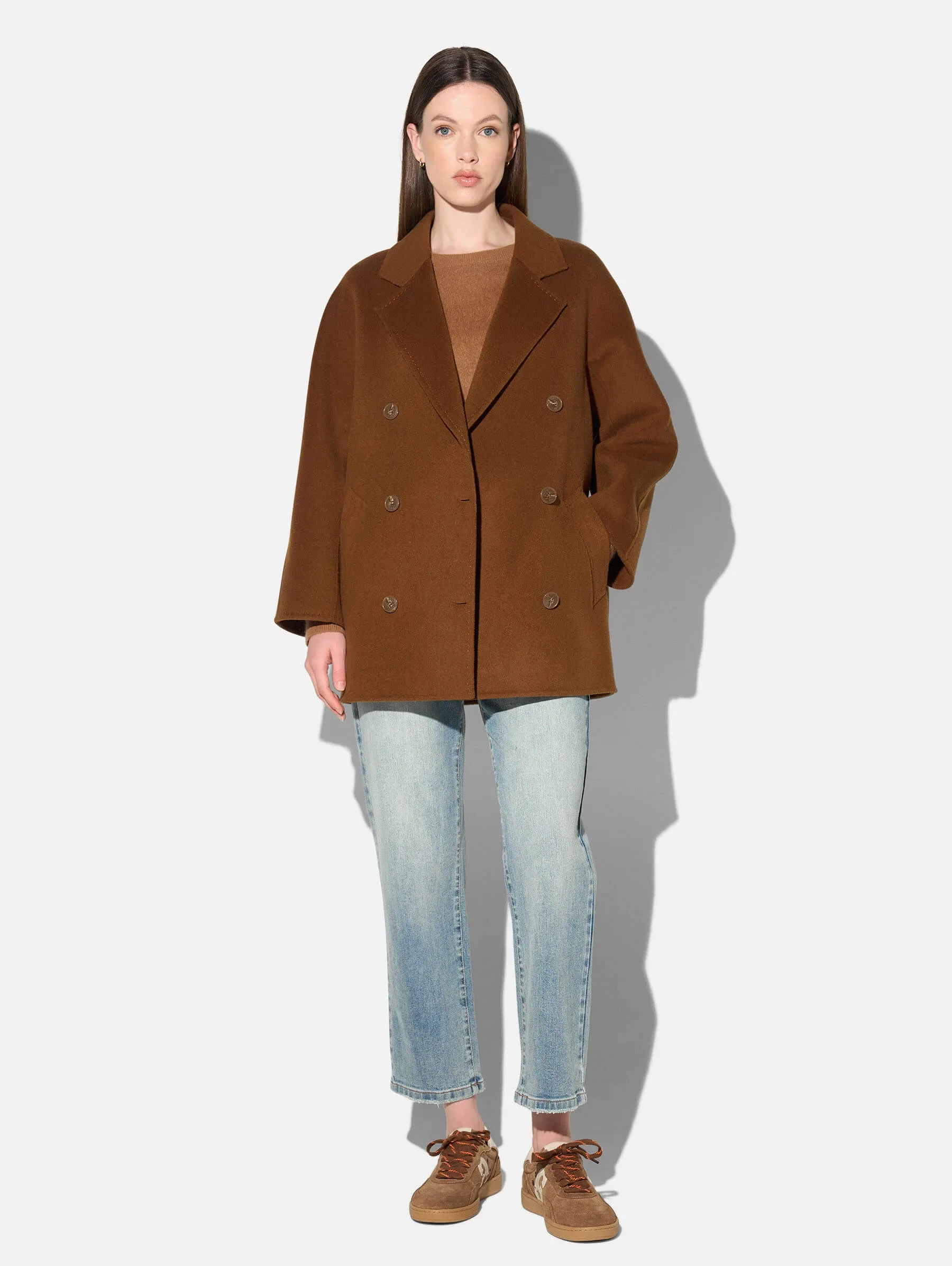 cashmere caban jas dames double face kennedy tabacco