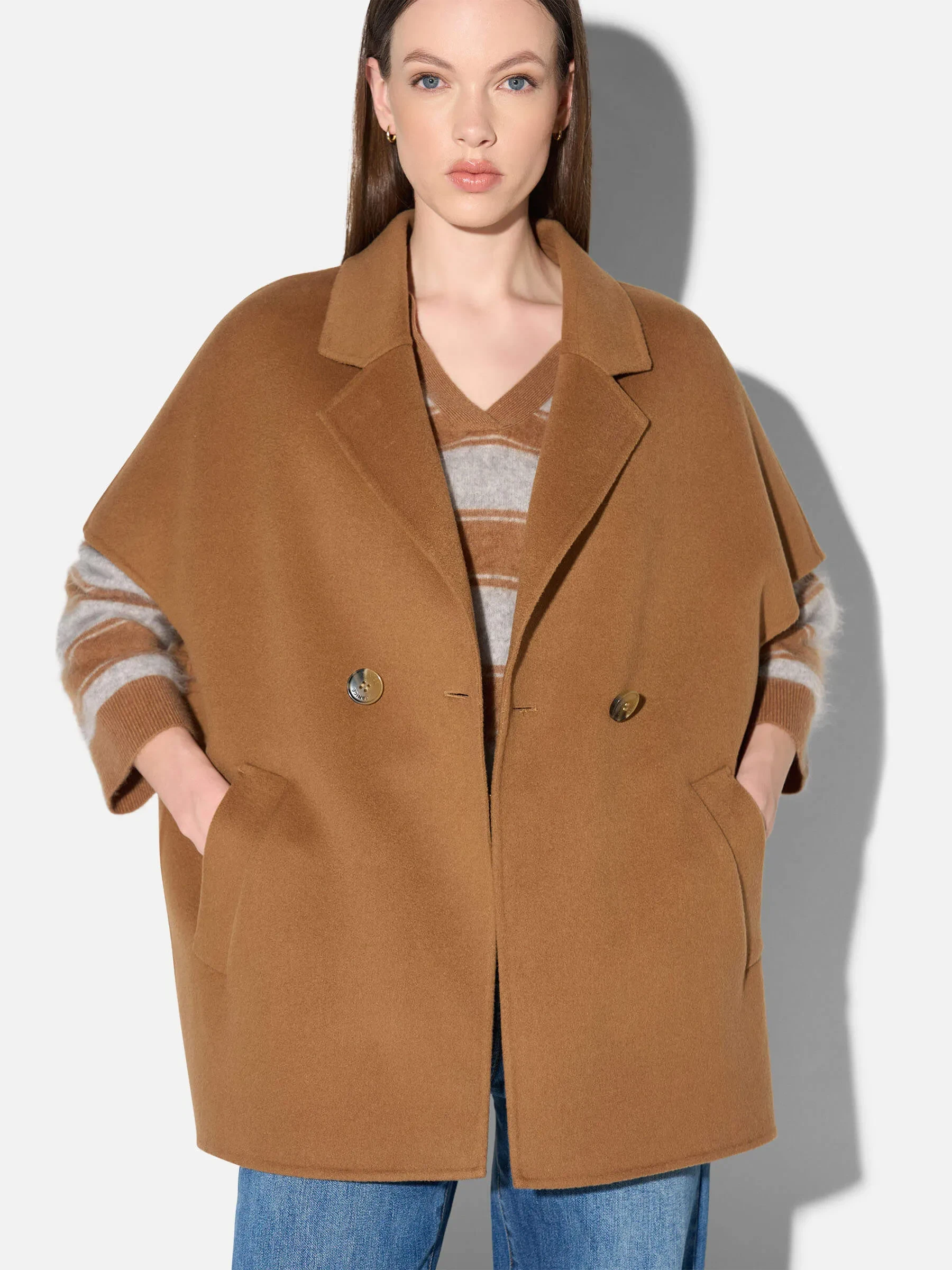Cashmere Cape Dames Jas Knopen Archie Cognac