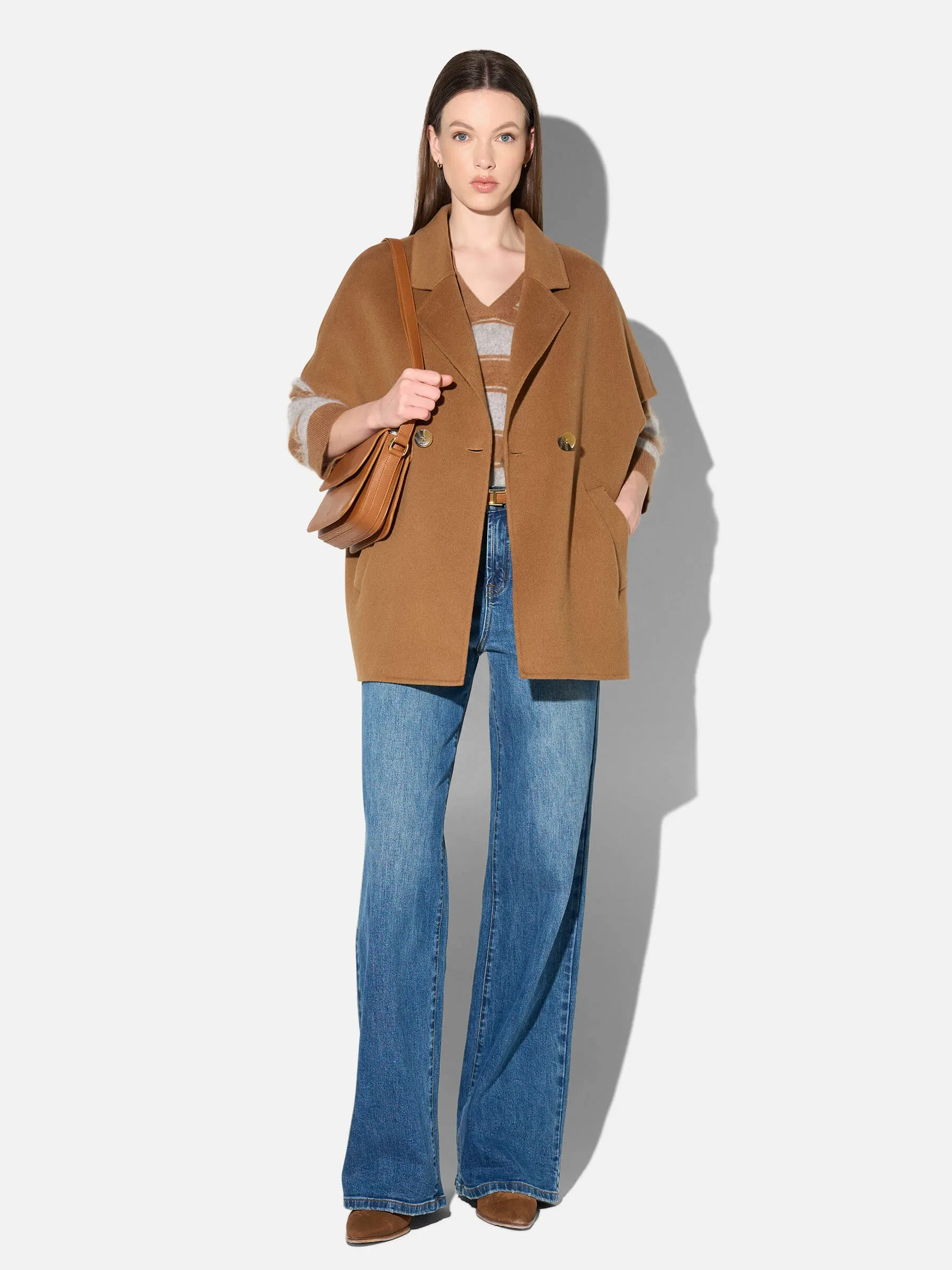 Cashmere Cape Dames Jas Knopen Archie Cognac
