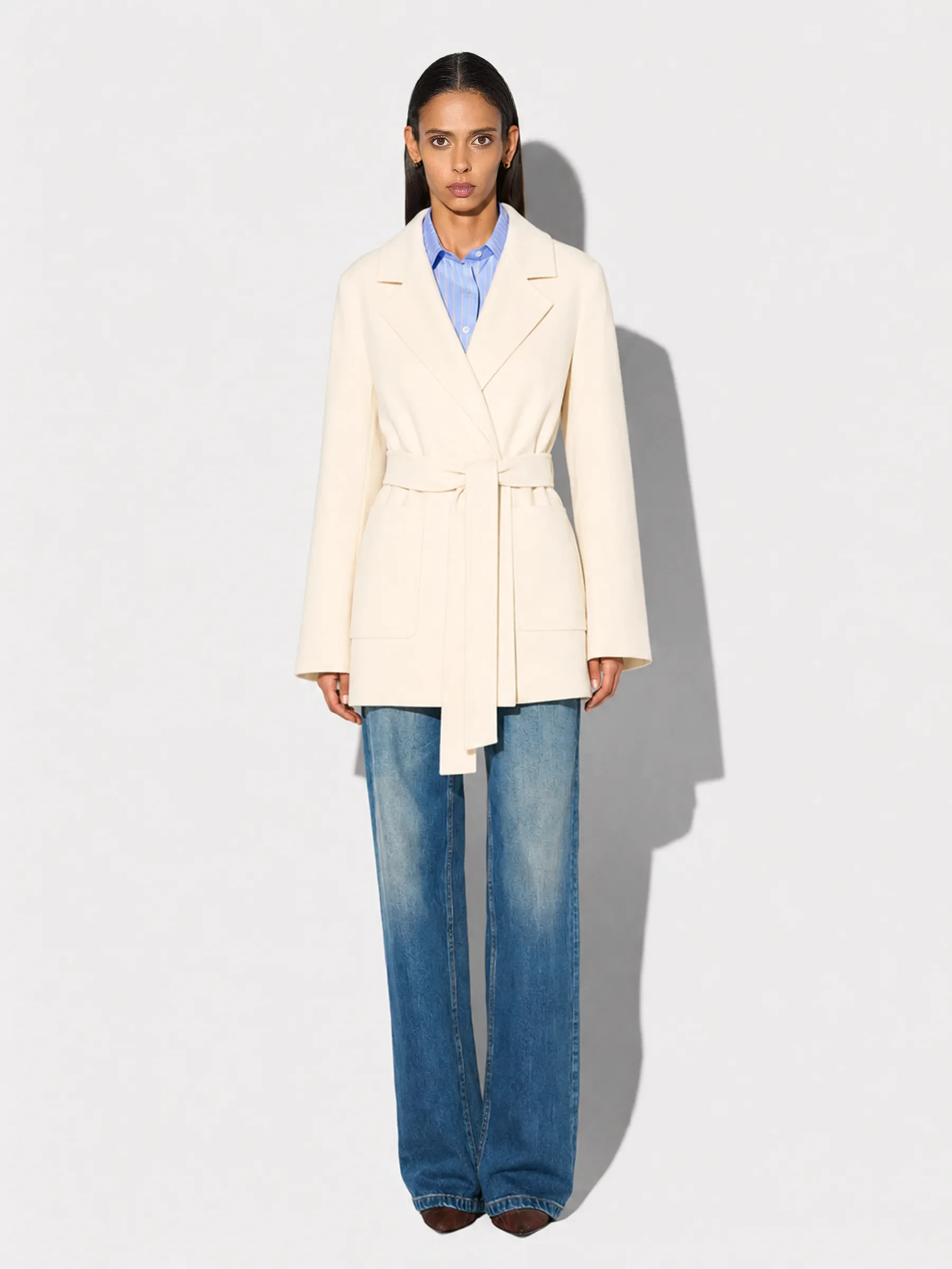 Cashmere Dames Jas Double Face Calvin Off White