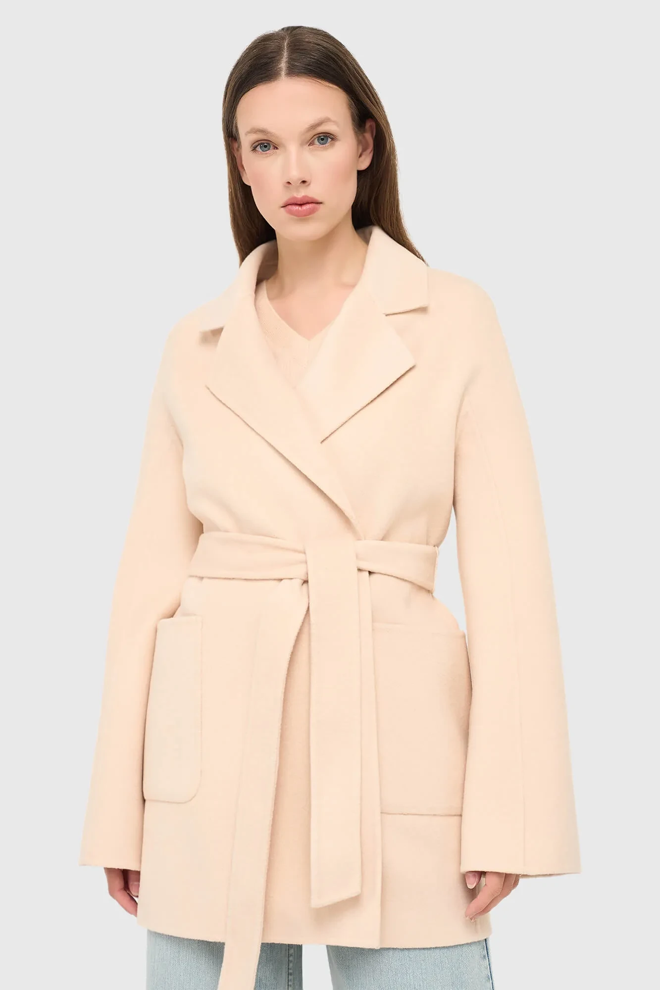 Cashmere Dames Jas Double Face Calvin Peach