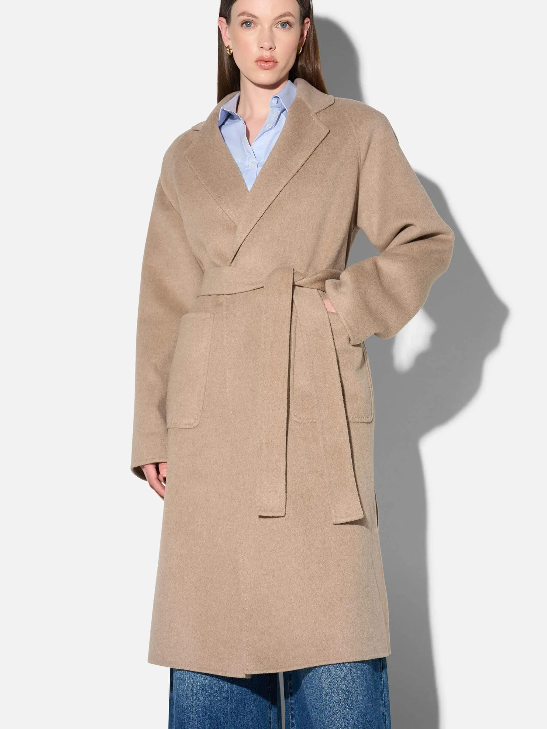 Cashmere Dames Jas Lang Double Face Jules Beige
