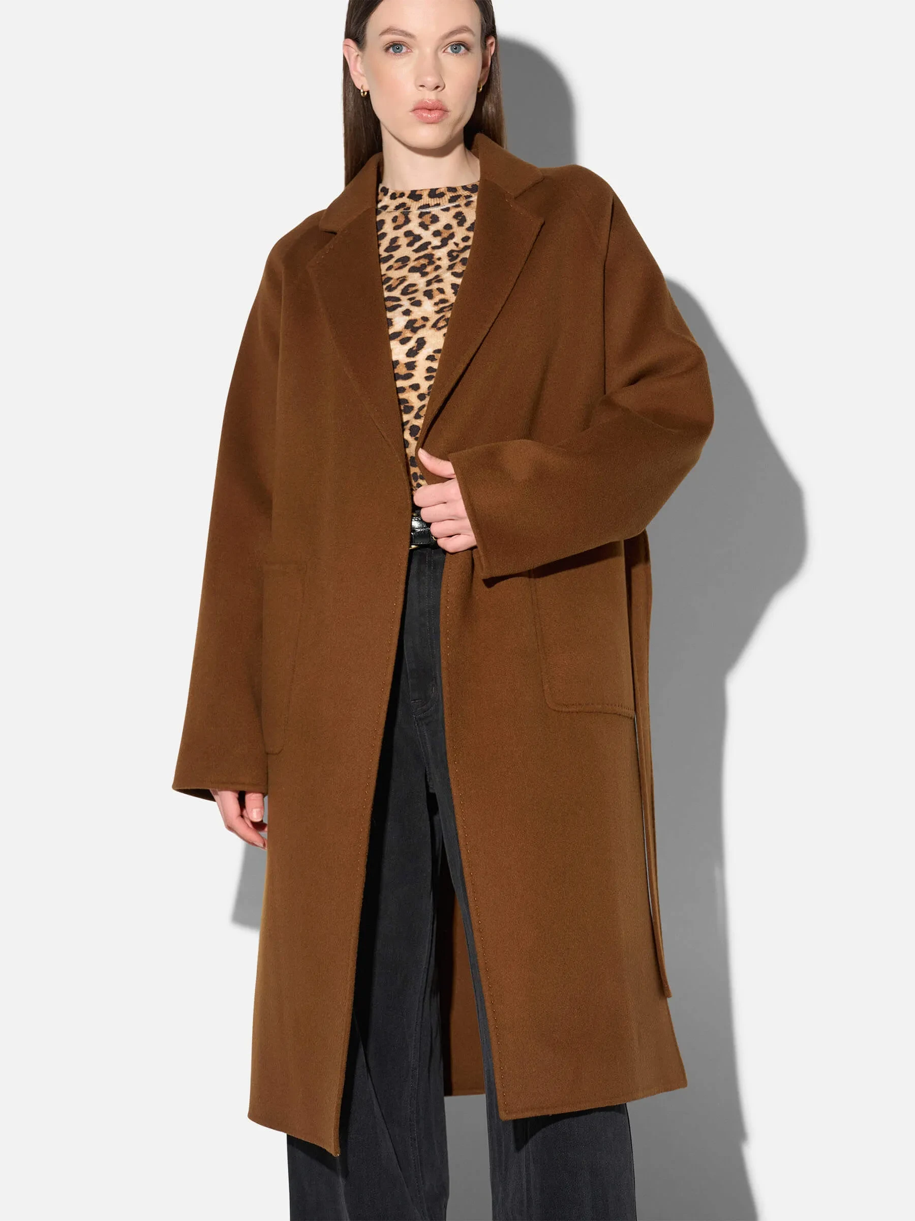 Cashmere Dames Jas Lang Double Face Jules Tabacco