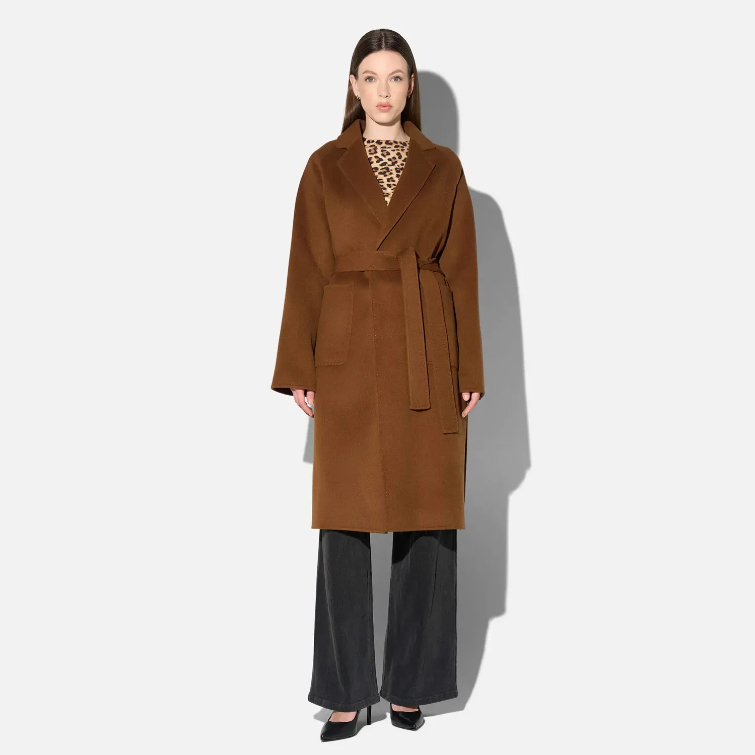 Cashmere Dames Jas Lang Double Face Jules Tabacco