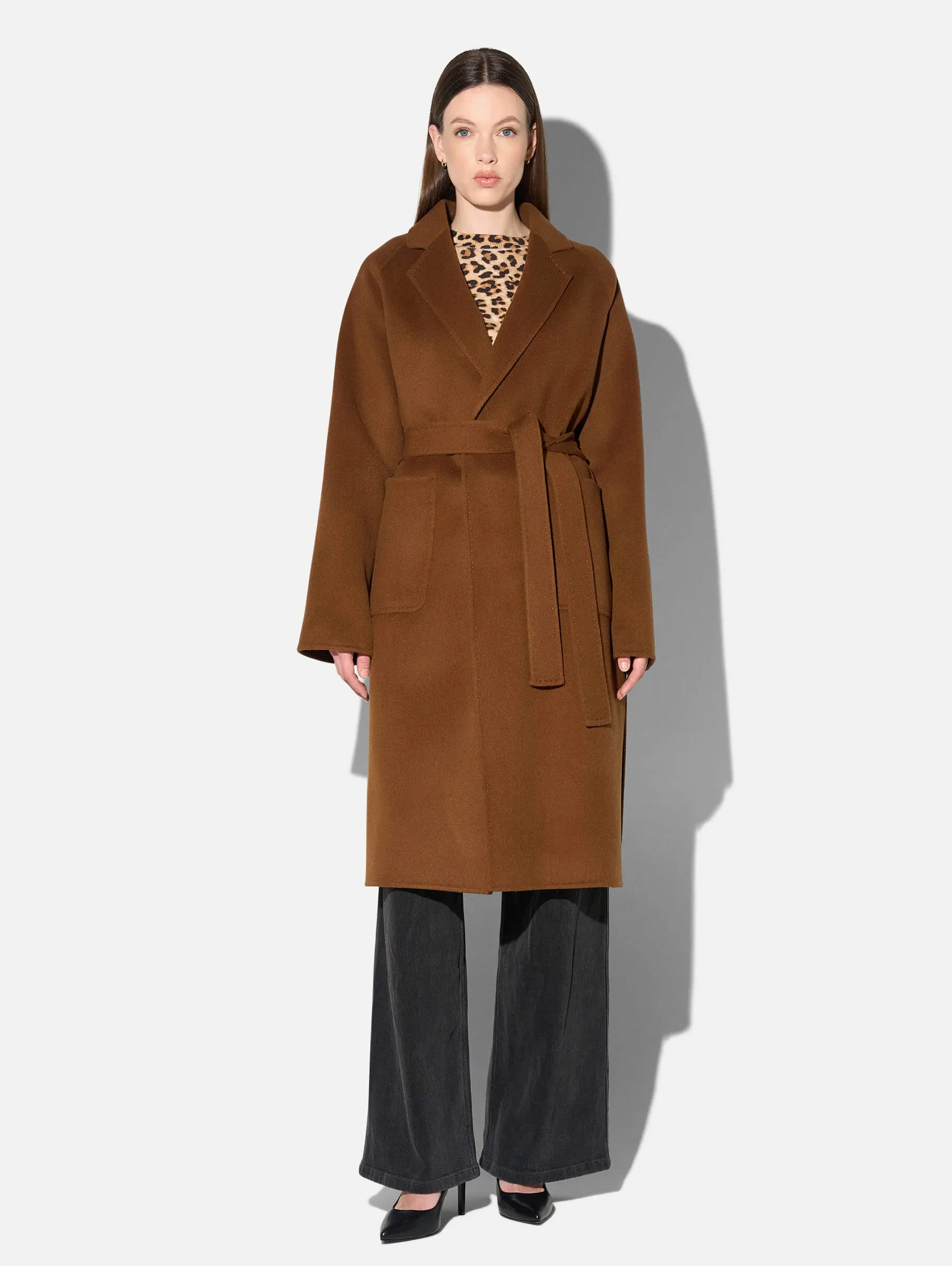 Cashmere Dames Jas Lang Double Face Jules Tabacco
