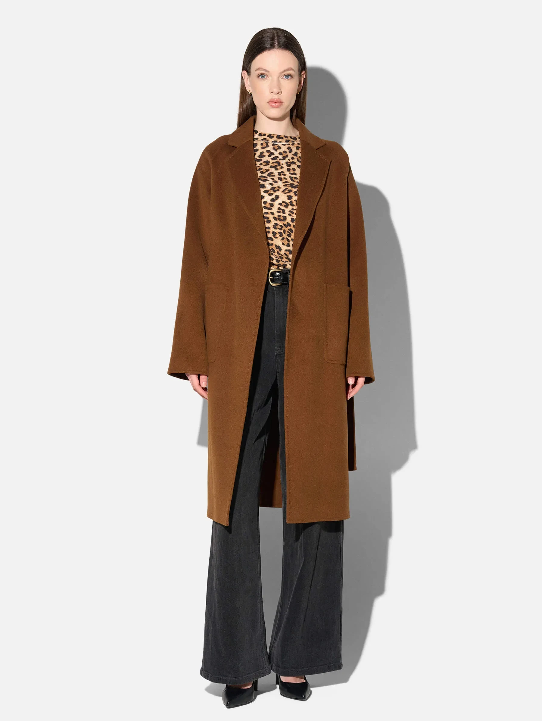 Cashmere Dames Jas Lang Double Face Jules Tabacco