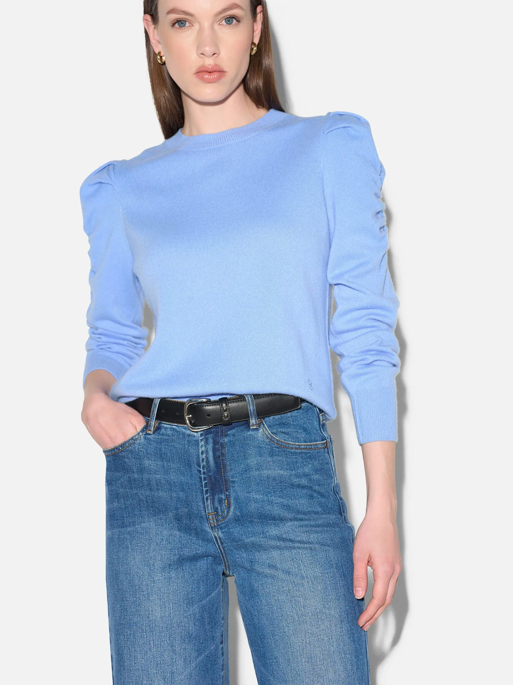 Cashmere Dames Trui Pofmouw Mave Licht Blauw