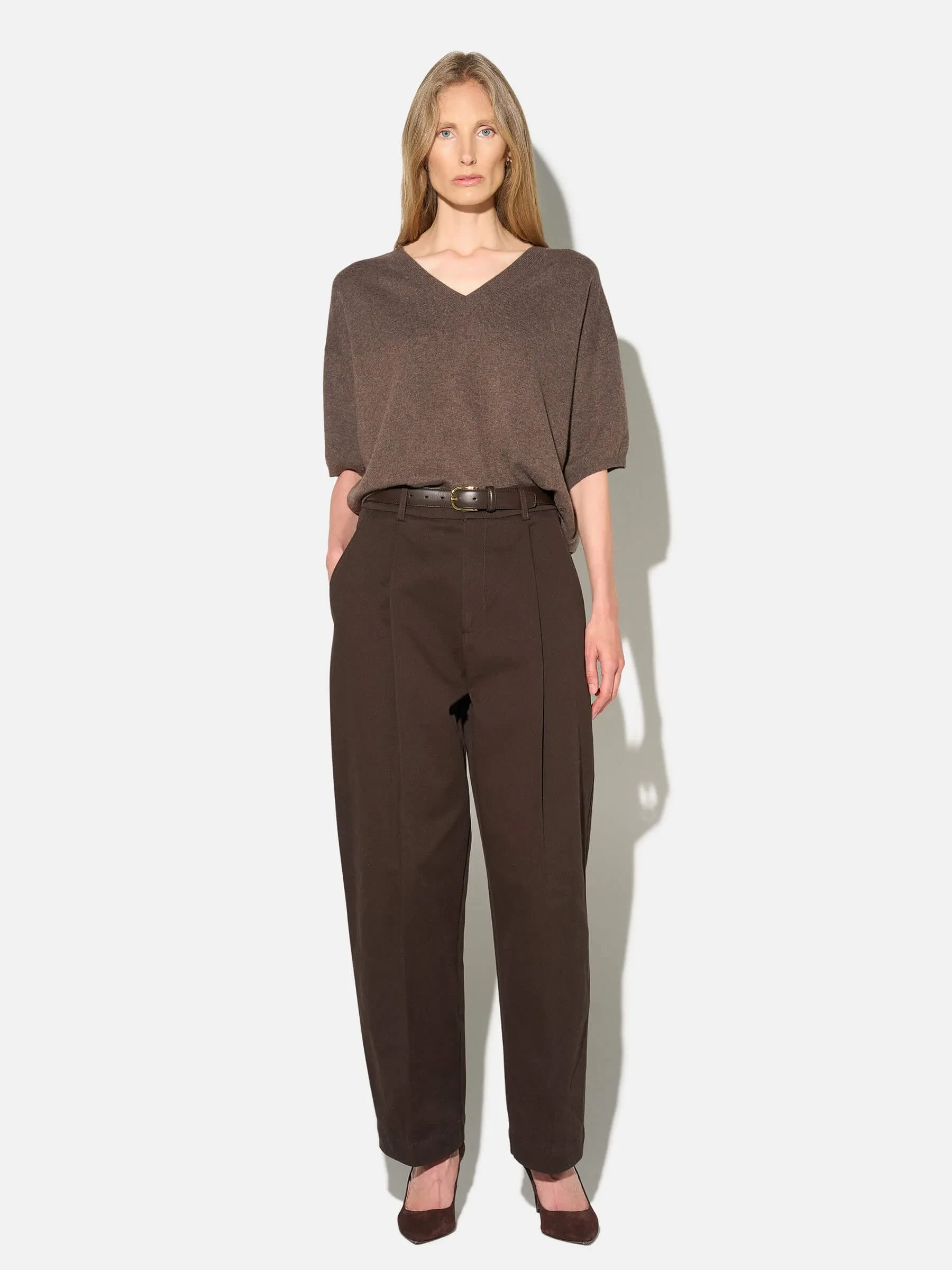 Cashmere Dames Trui V Hals Romeo Bruin