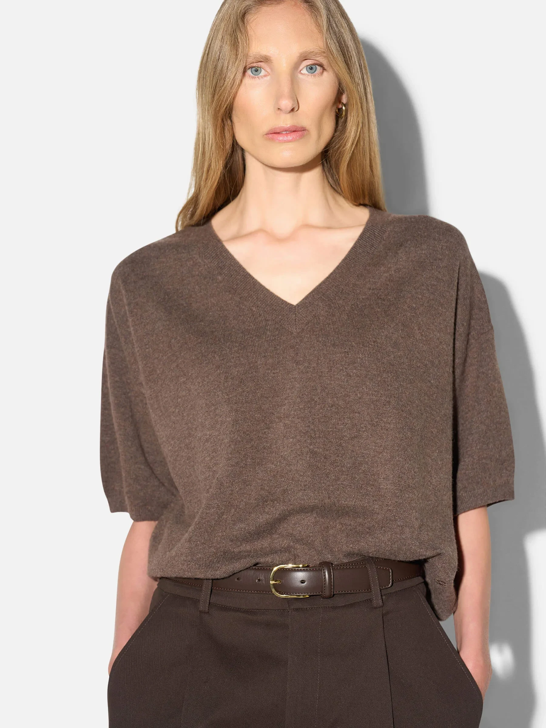 Cashmere Dames Trui V Hals Romeo Bruin