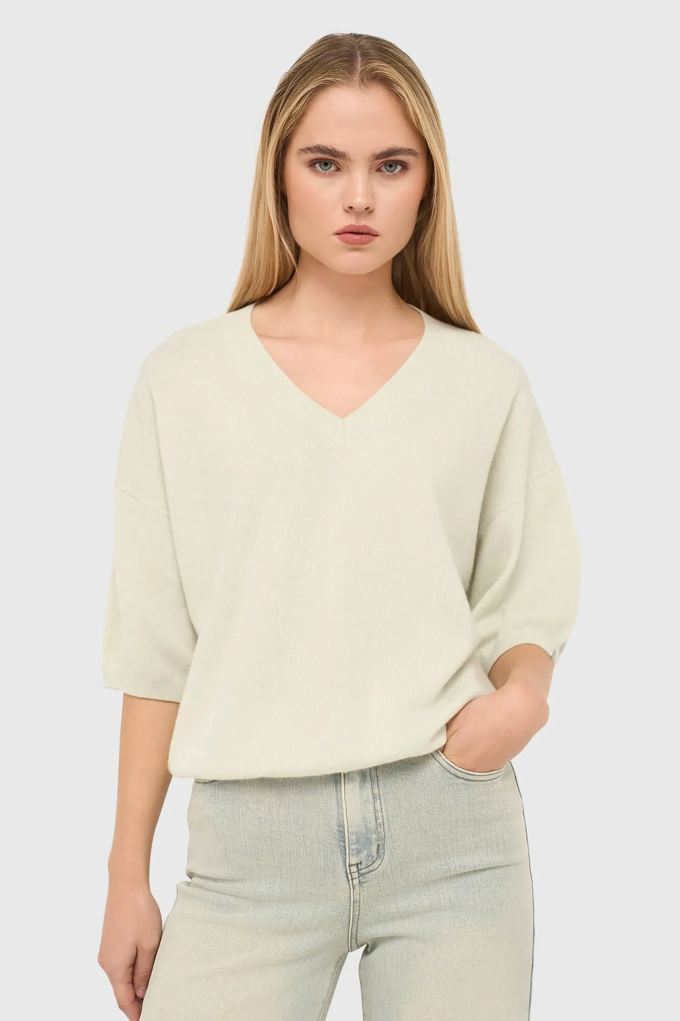 Cashmere Dames Trui V Hals Romeo Groen