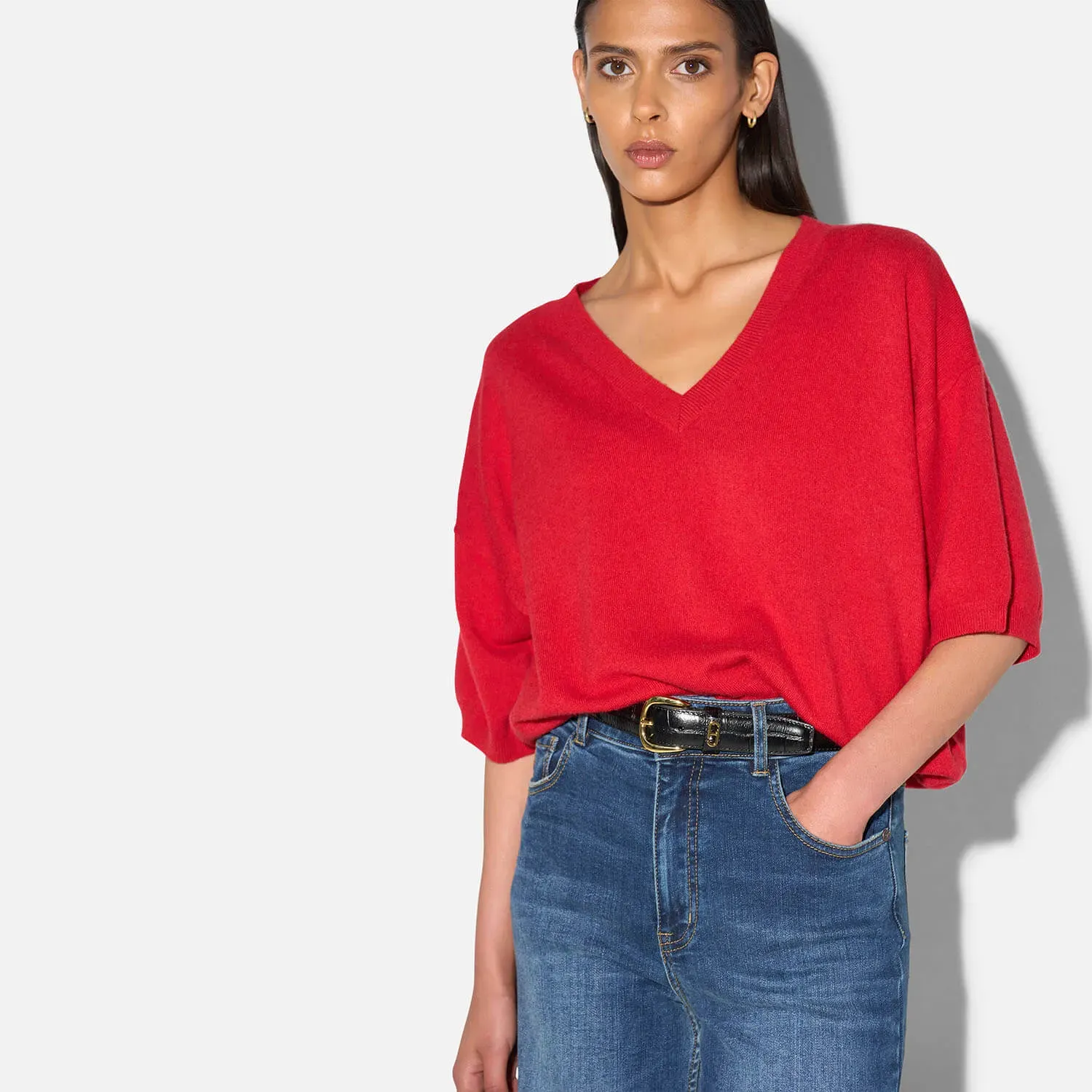 Cashmere Dames Trui V Hals Romeo Rood