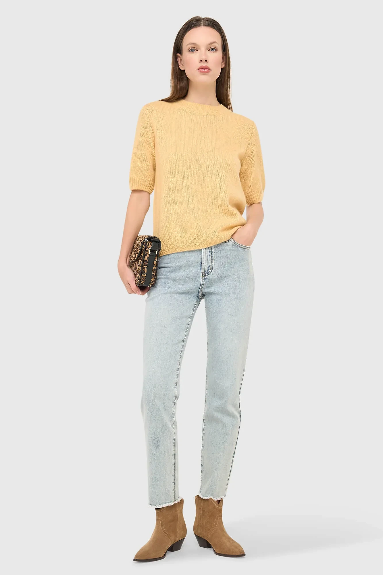 Cashmere Dames Truitje Korte Mouw Geel Eloi