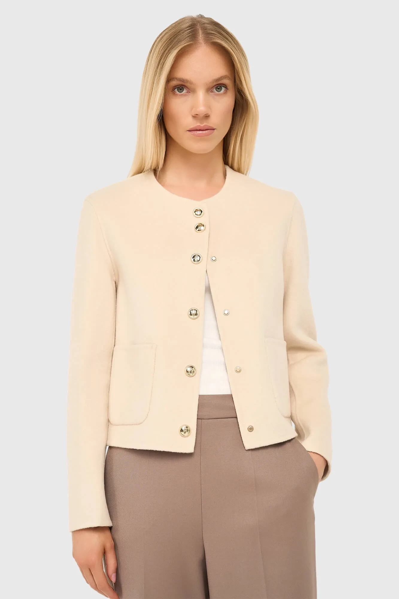 Cashmere Dames Jas Kort Vince Double Face Beige
