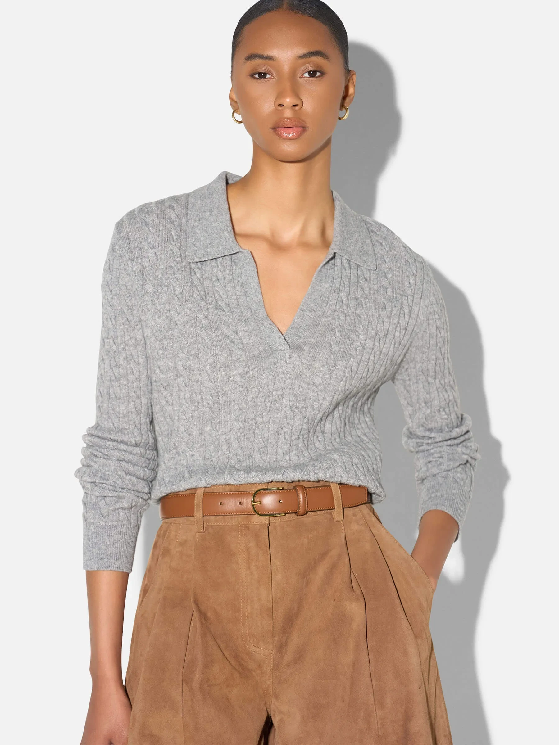Cashmere Kabel Trui Dames Pierre Grijs