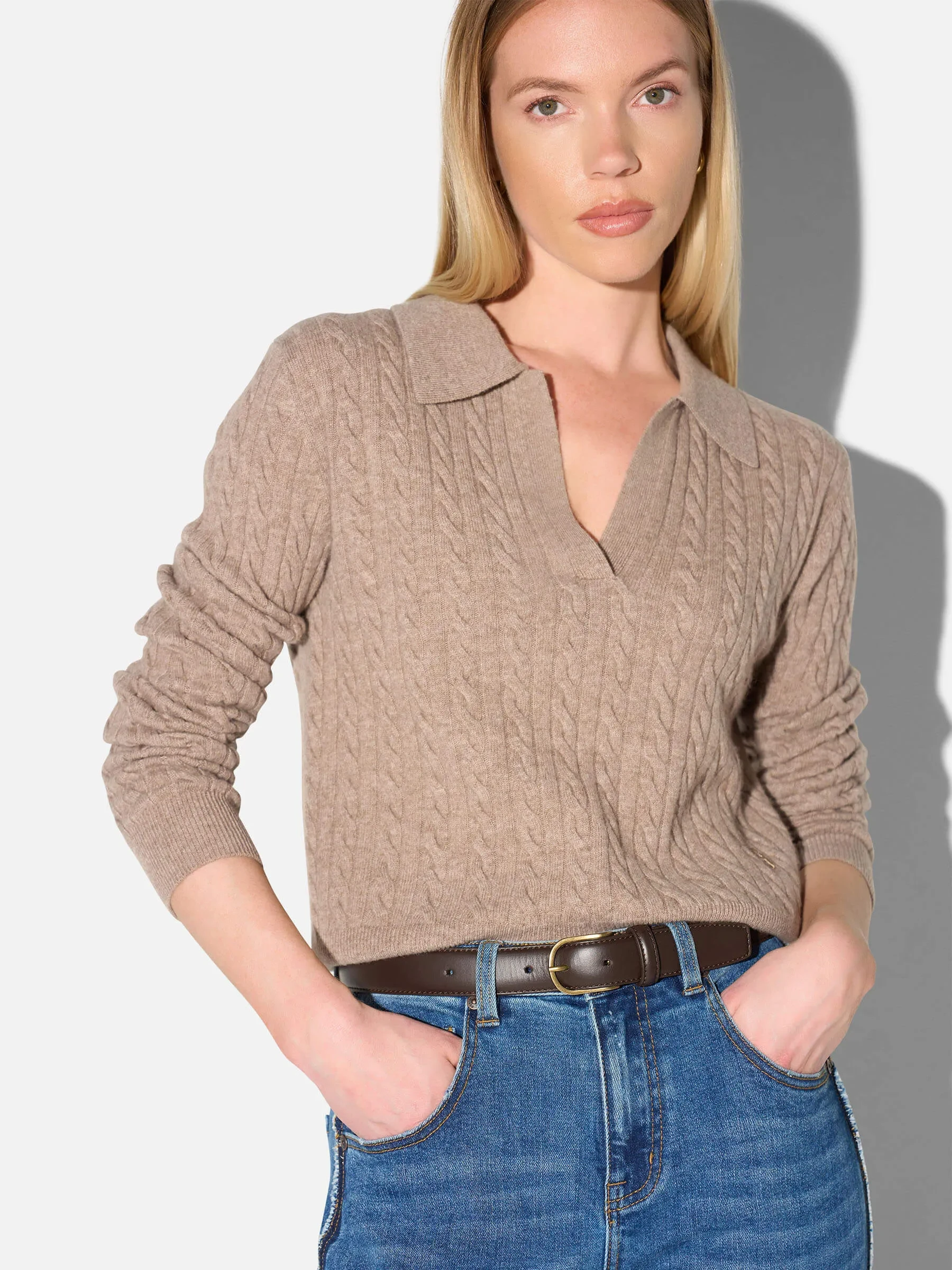 Cashmere Kabel Trui Dames Pierre Taupe