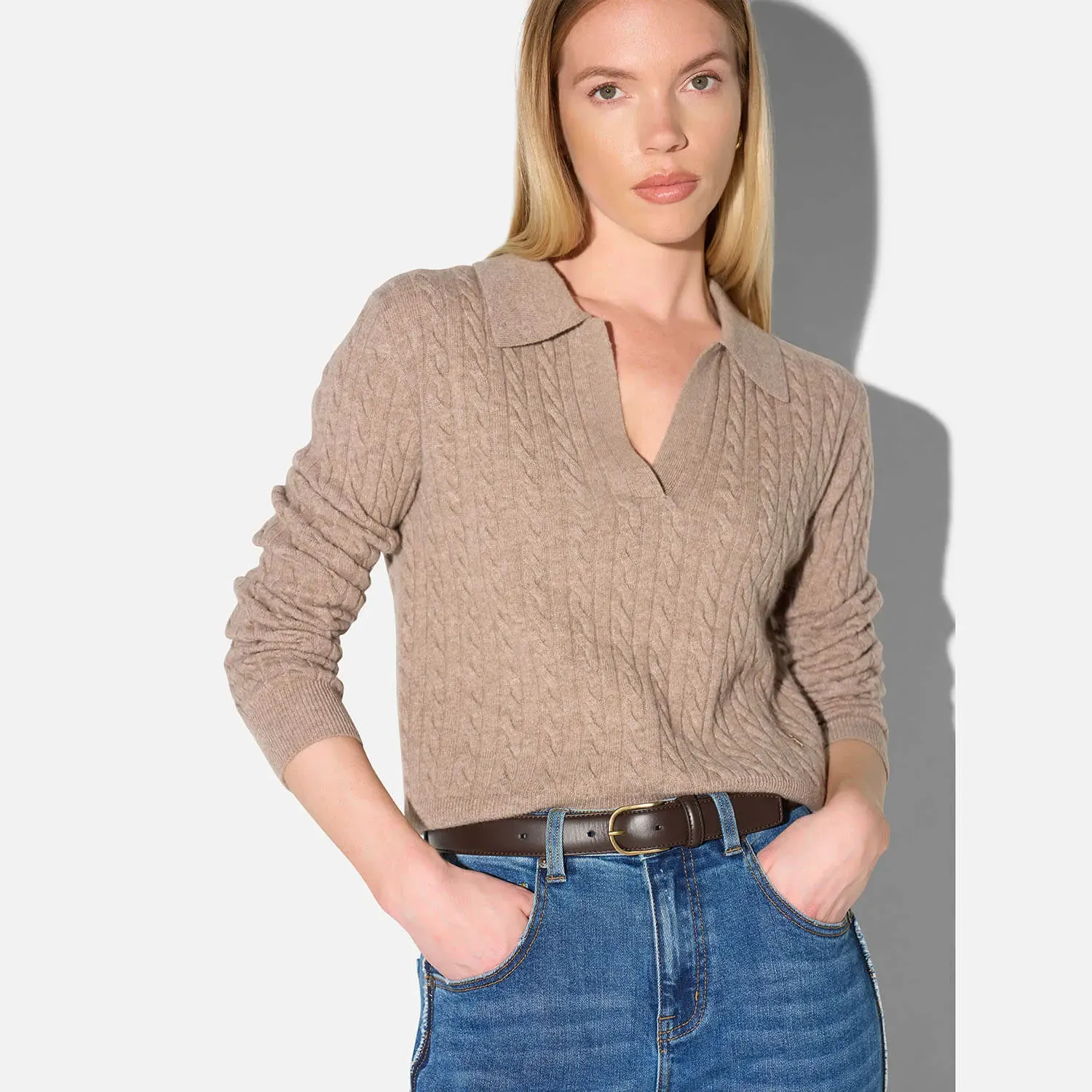 Cashmere Kabel Trui Dames Pierre Taupe