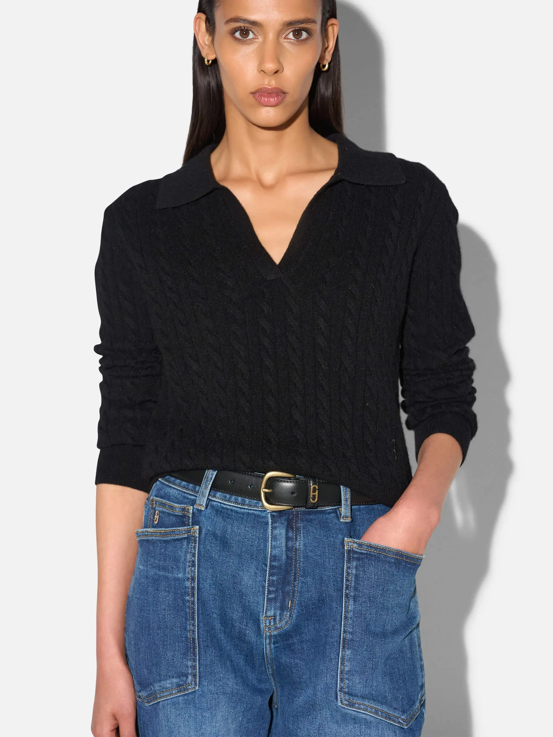 Cashmere Kabel Trui Dames Pierre Zwart
