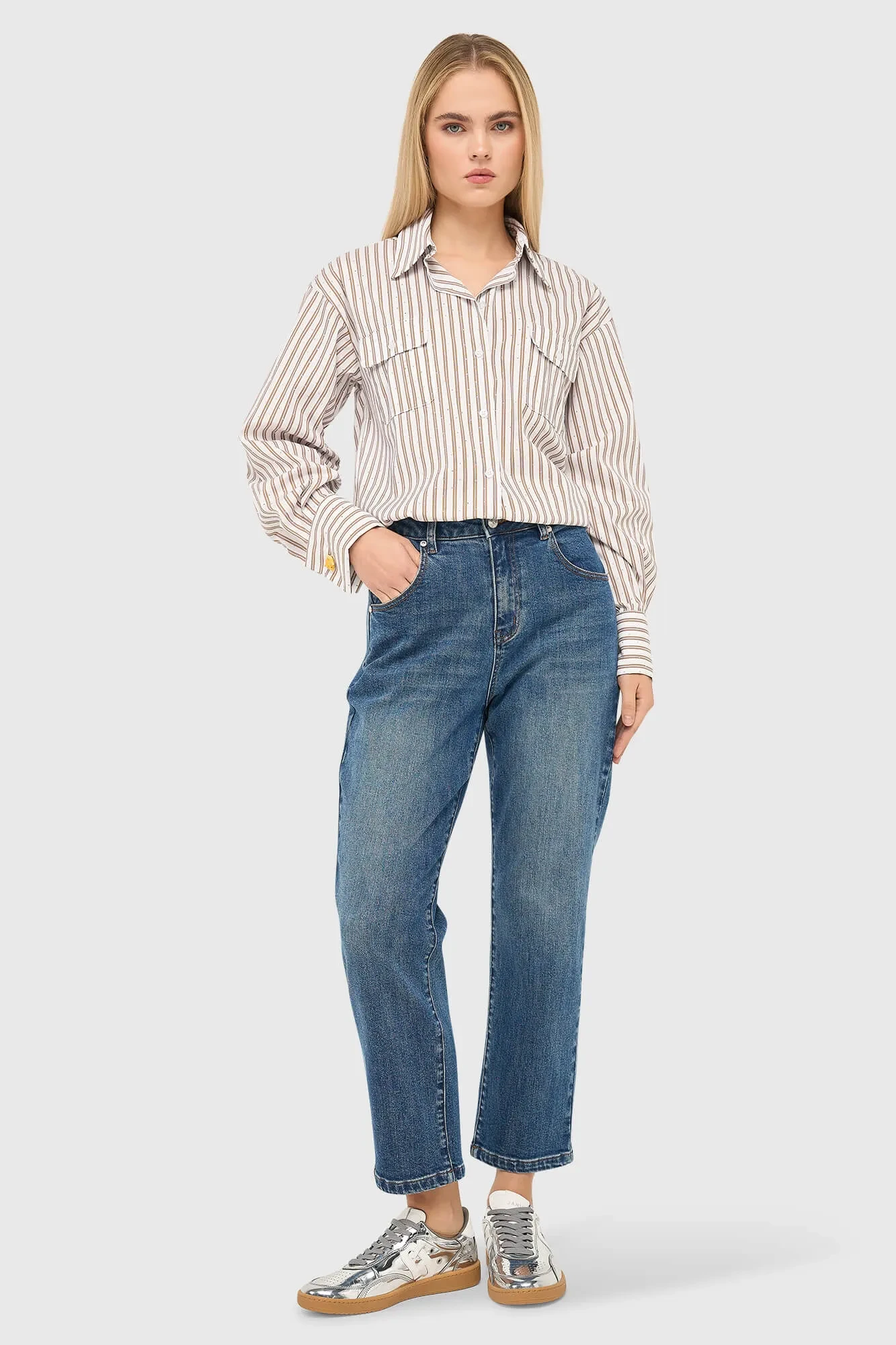 Dames Blouse Gestreept Bruin Ilan