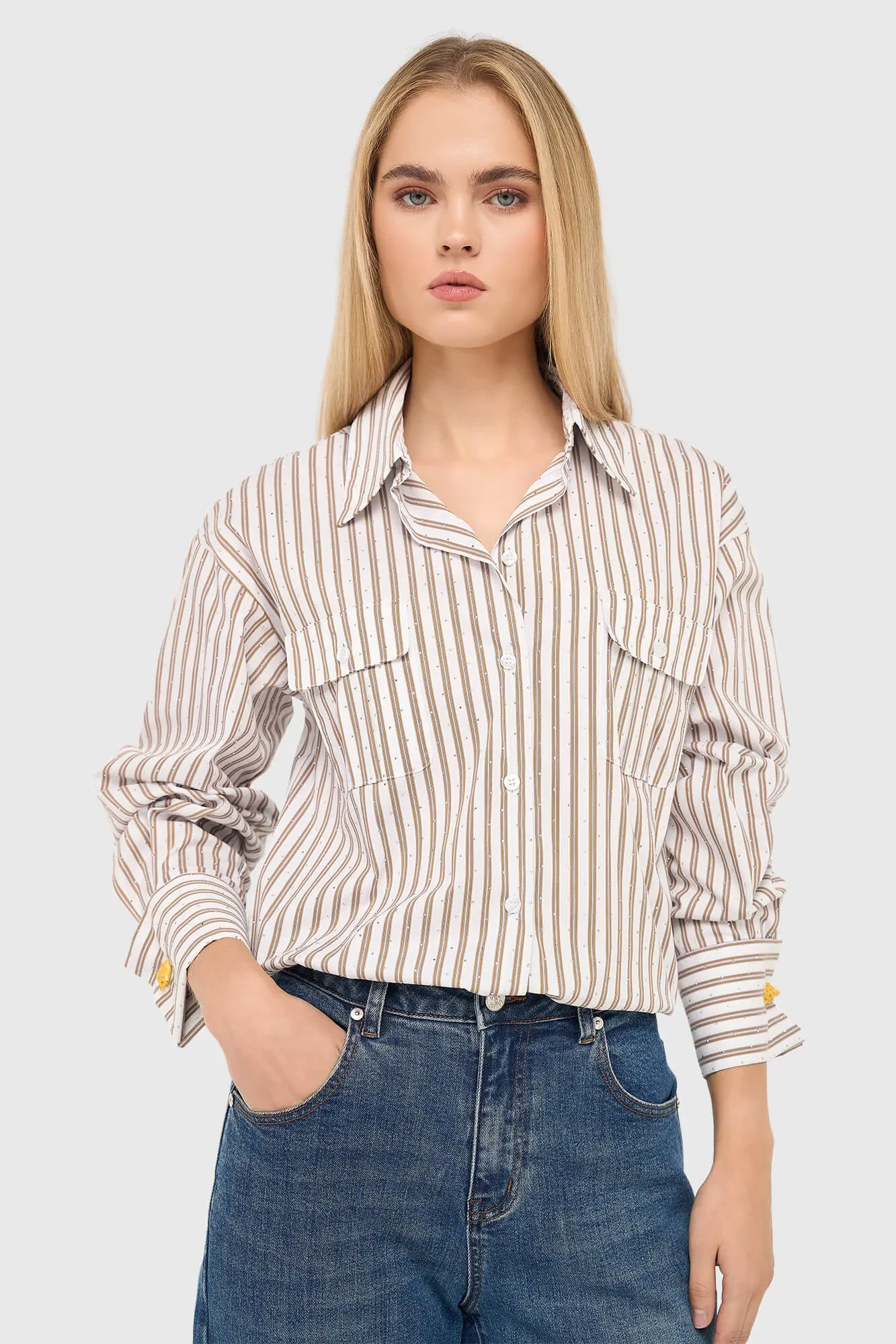 Dames Blouse Gestreept Bruin Ilan