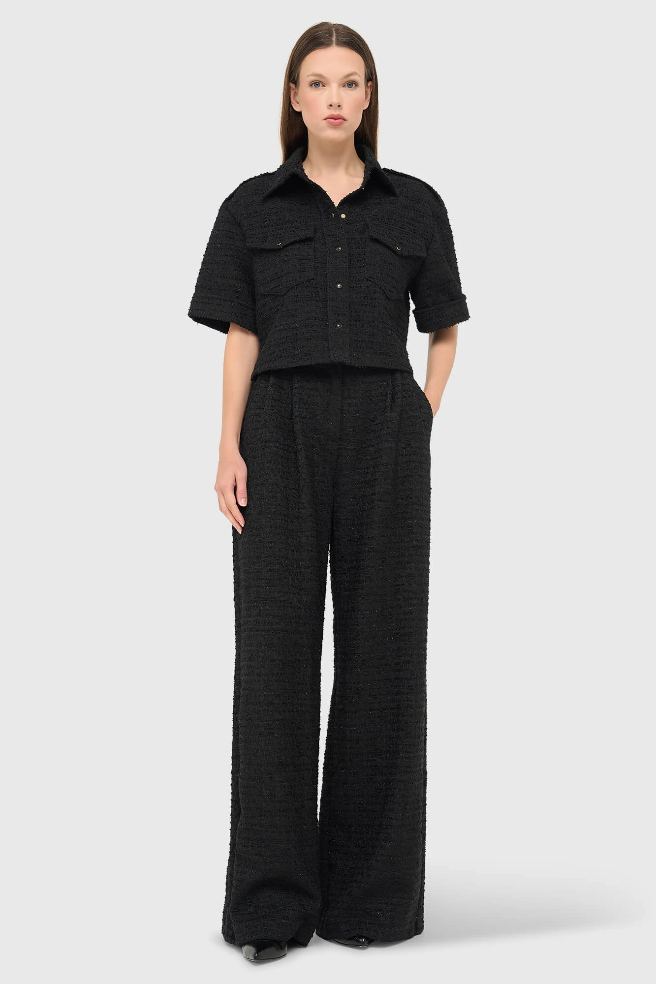 Zwarte Dames Broek Tweed Dollar Lurex