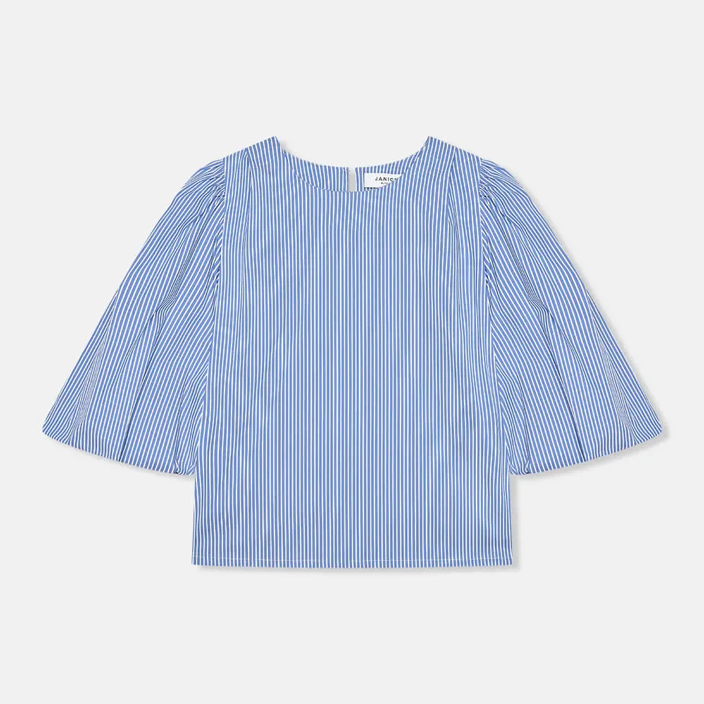 Dames Top Pof Mouw Streepjes Elian Blauw