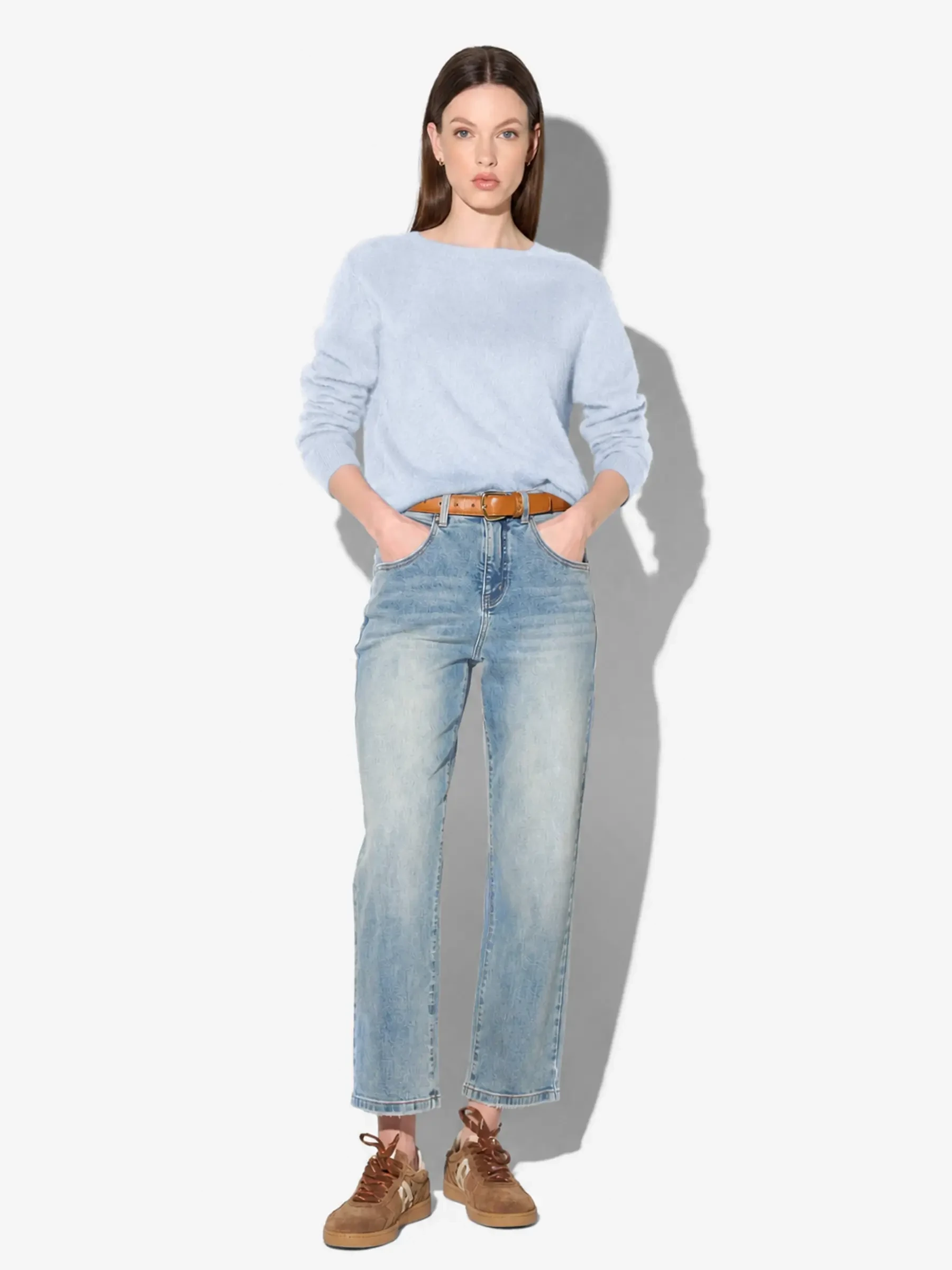 Dames Trui Ronde Hals Gebrushed Merino Wol Eon Licht Blauw