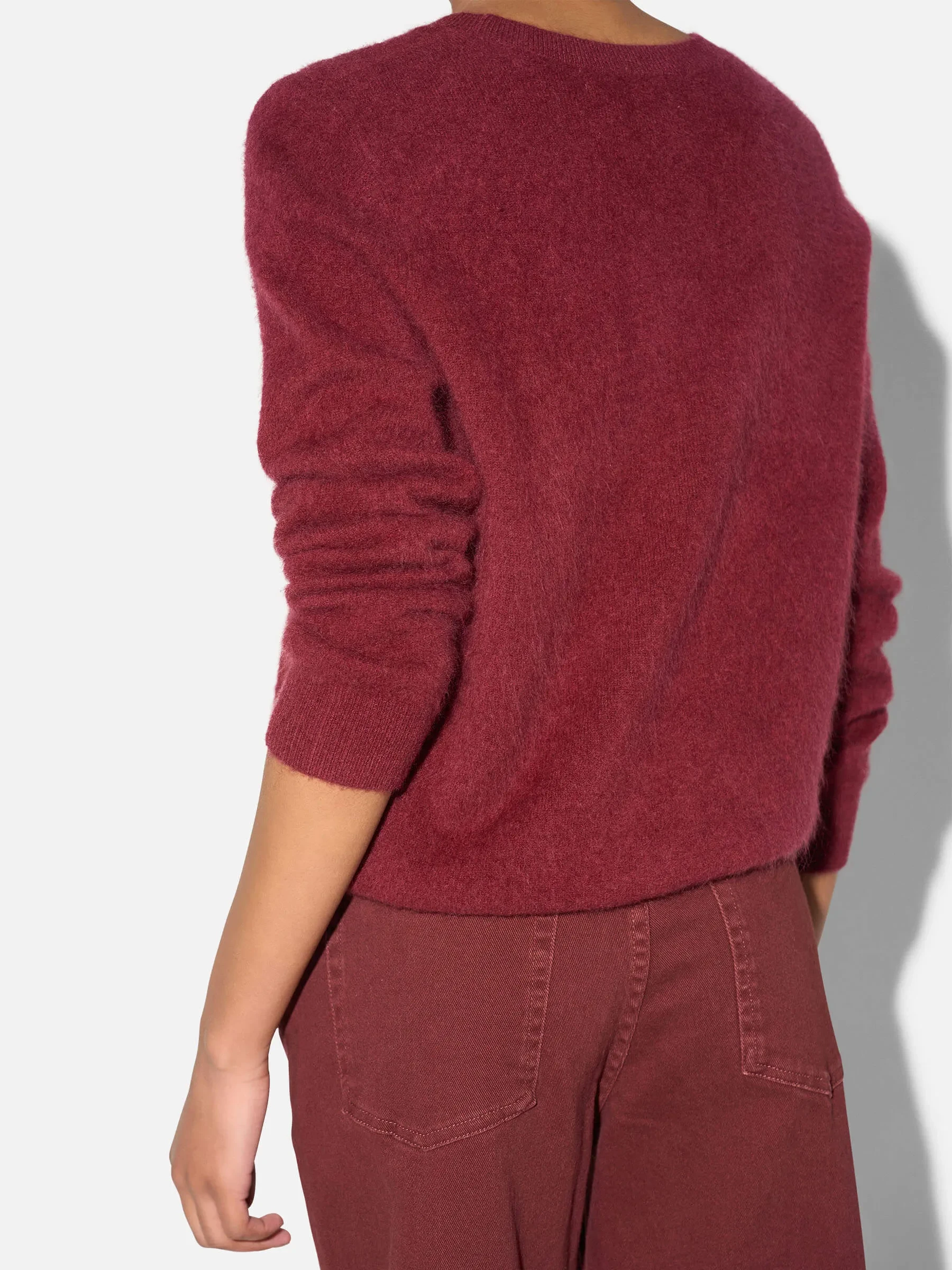 Dames Trui Ronde Hals Gebrushed Merino Wol Eon Burgundy