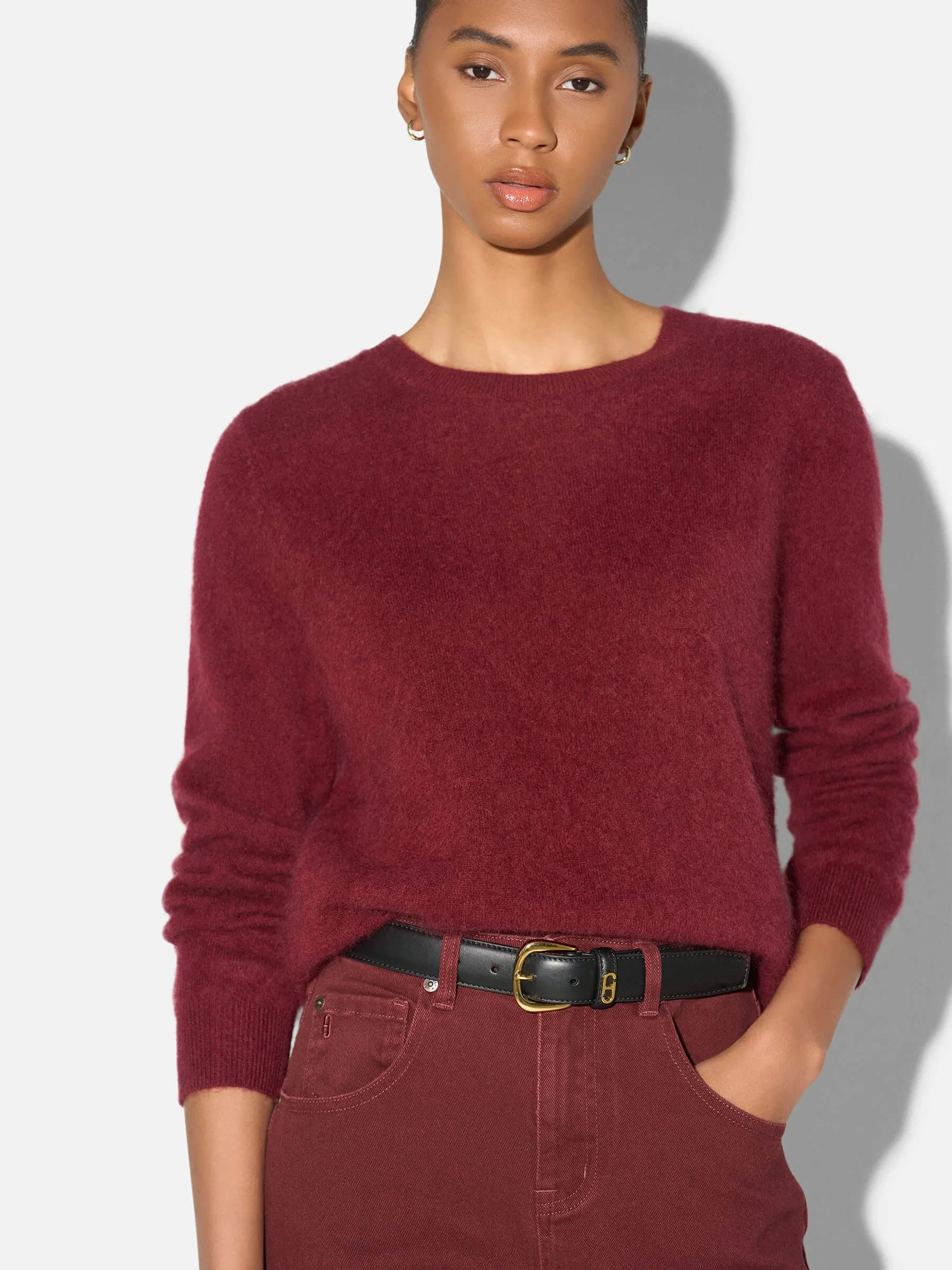 Dames Trui Ronde Hals Gebrushed Merino Wol Eon Burgundy