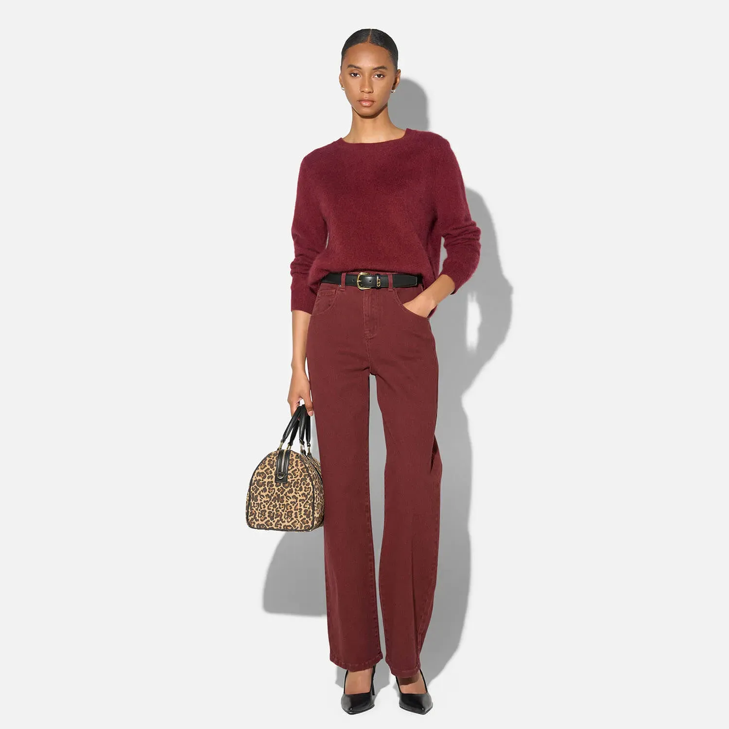 Dames Trui Ronde Hals Gebrushed Merino Wol Eon Burgundy