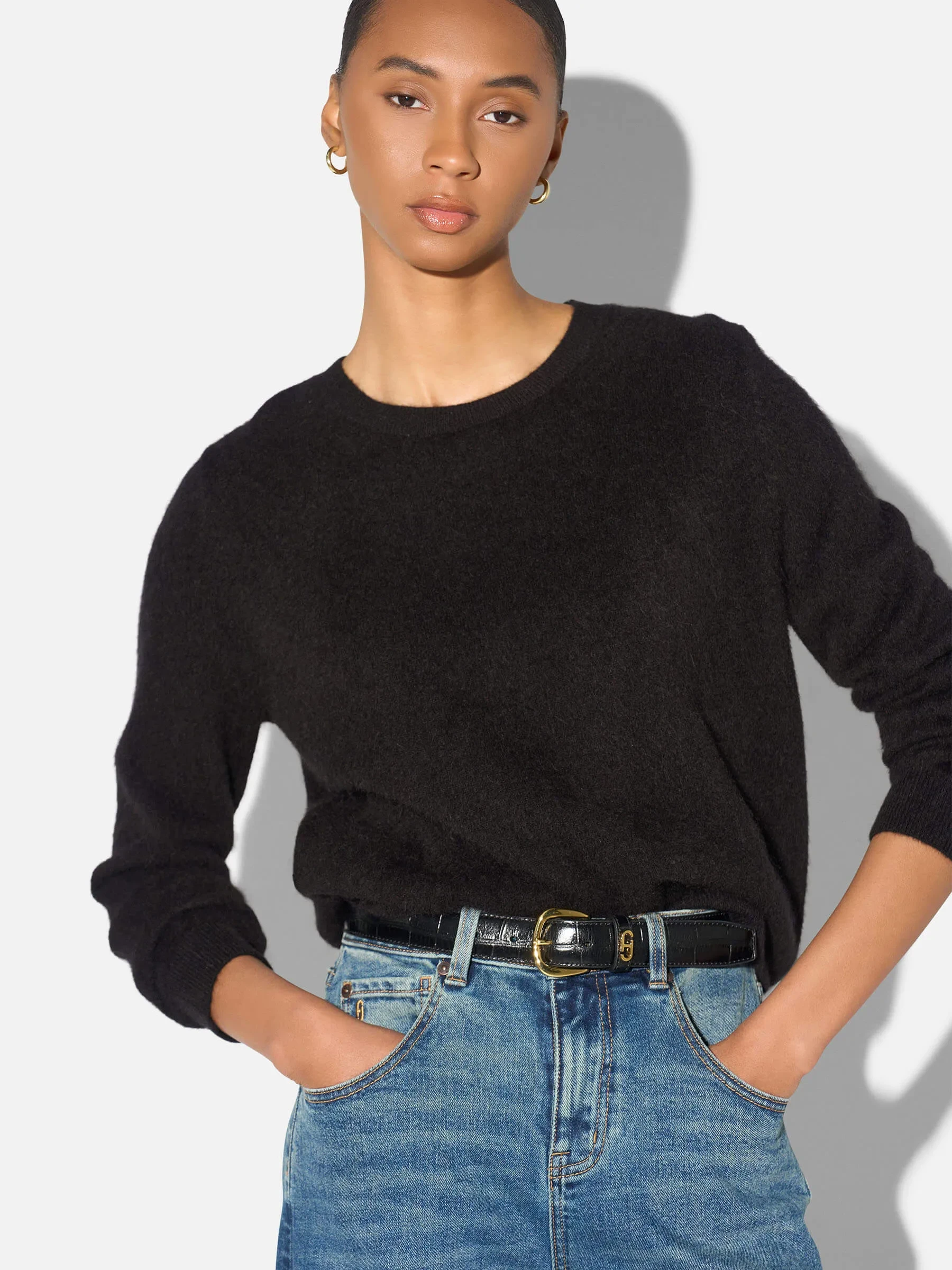 Dames Trui Ronde Hals Gebrushed Merino Wol Eon Zwart