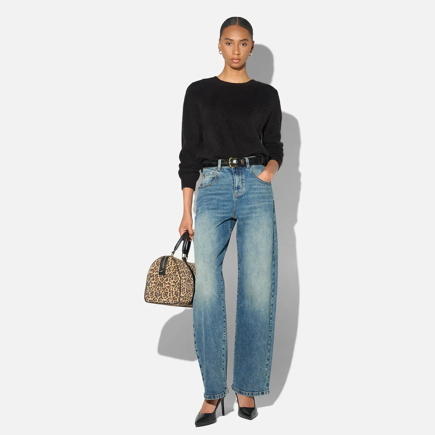 Dames Trui Ronde Hals Gebrushed Merino Wol Eon Zwart
