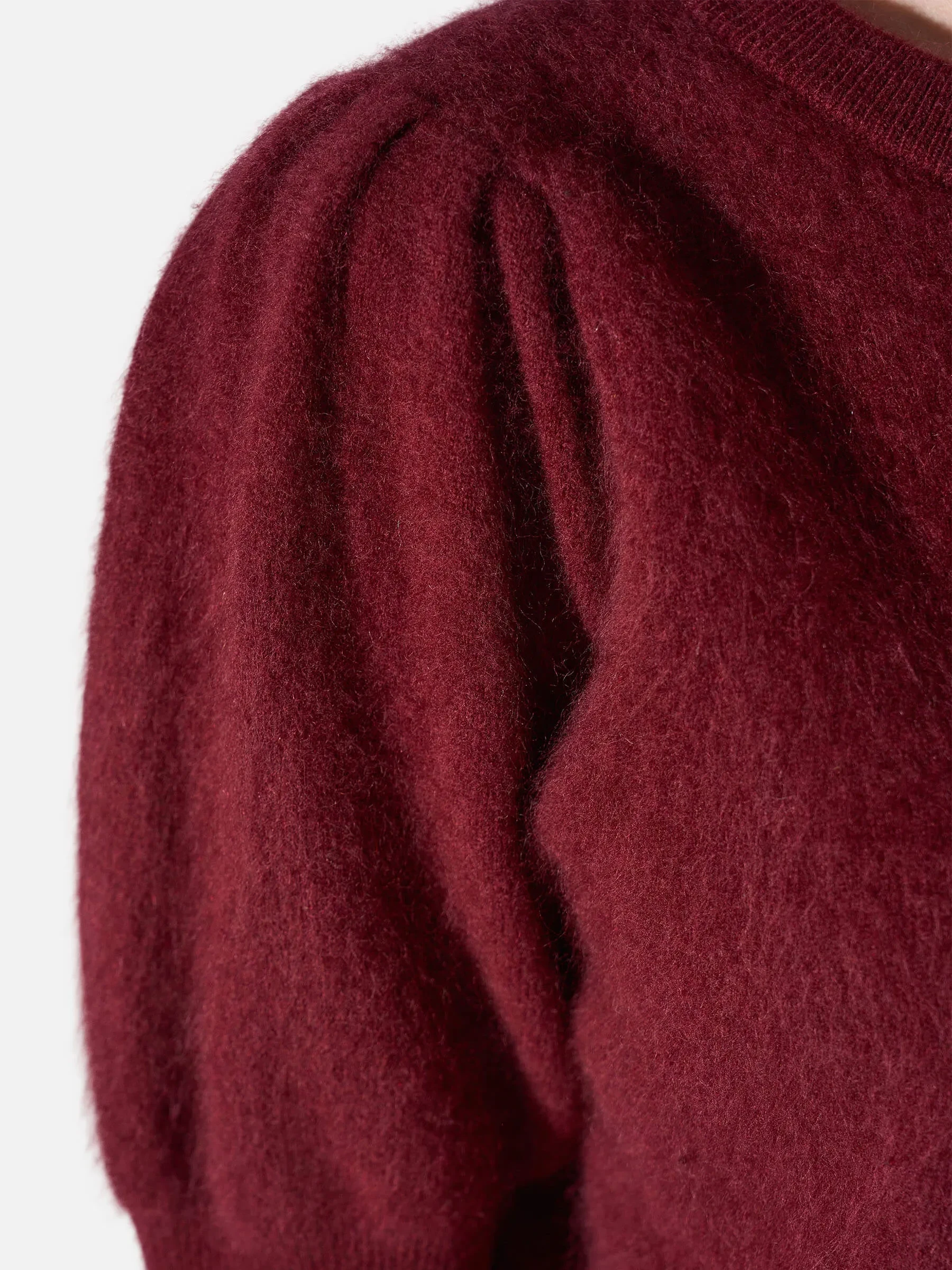 Dames Trui Ronde Hals Pofmouw Gebrushed Merino Wol Peyton Burgundy