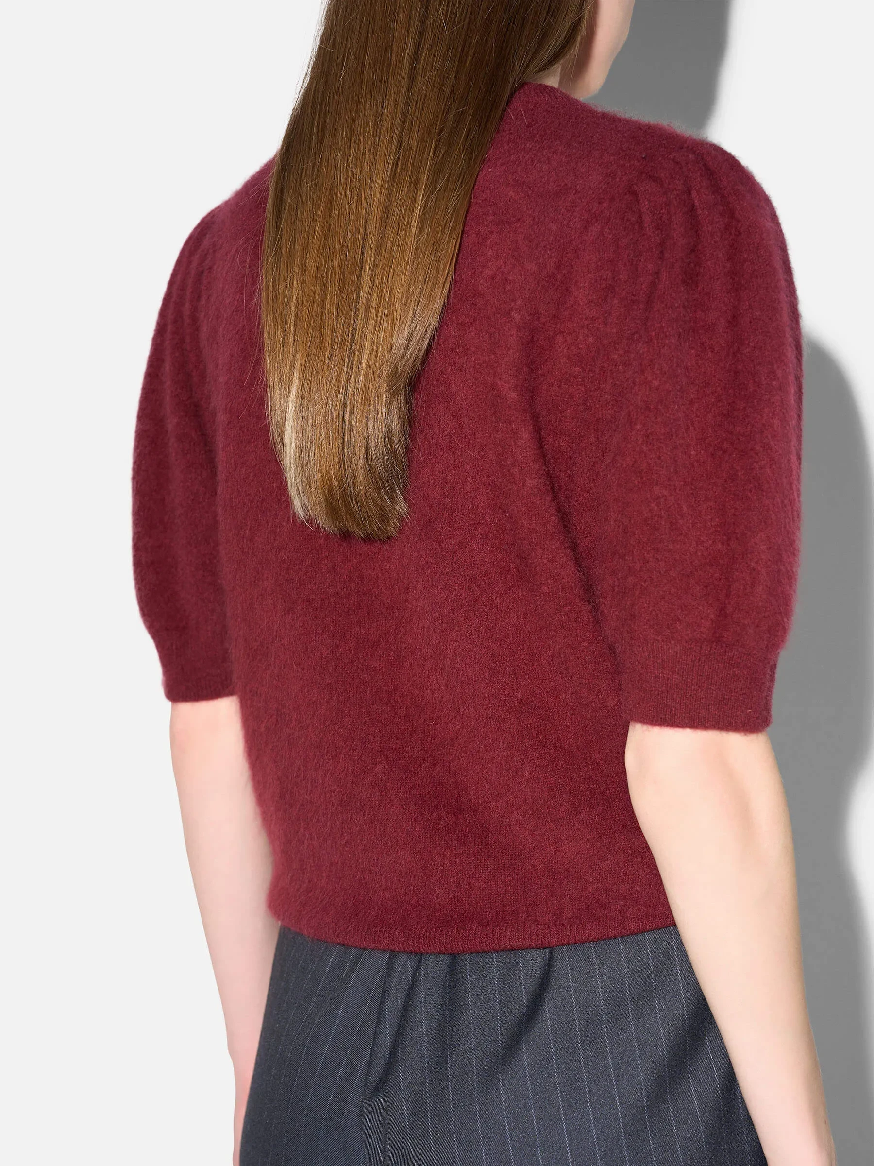 Dames Trui Ronde Hals Pofmouw Gebrushed Merino Wol Peyton Burgundy