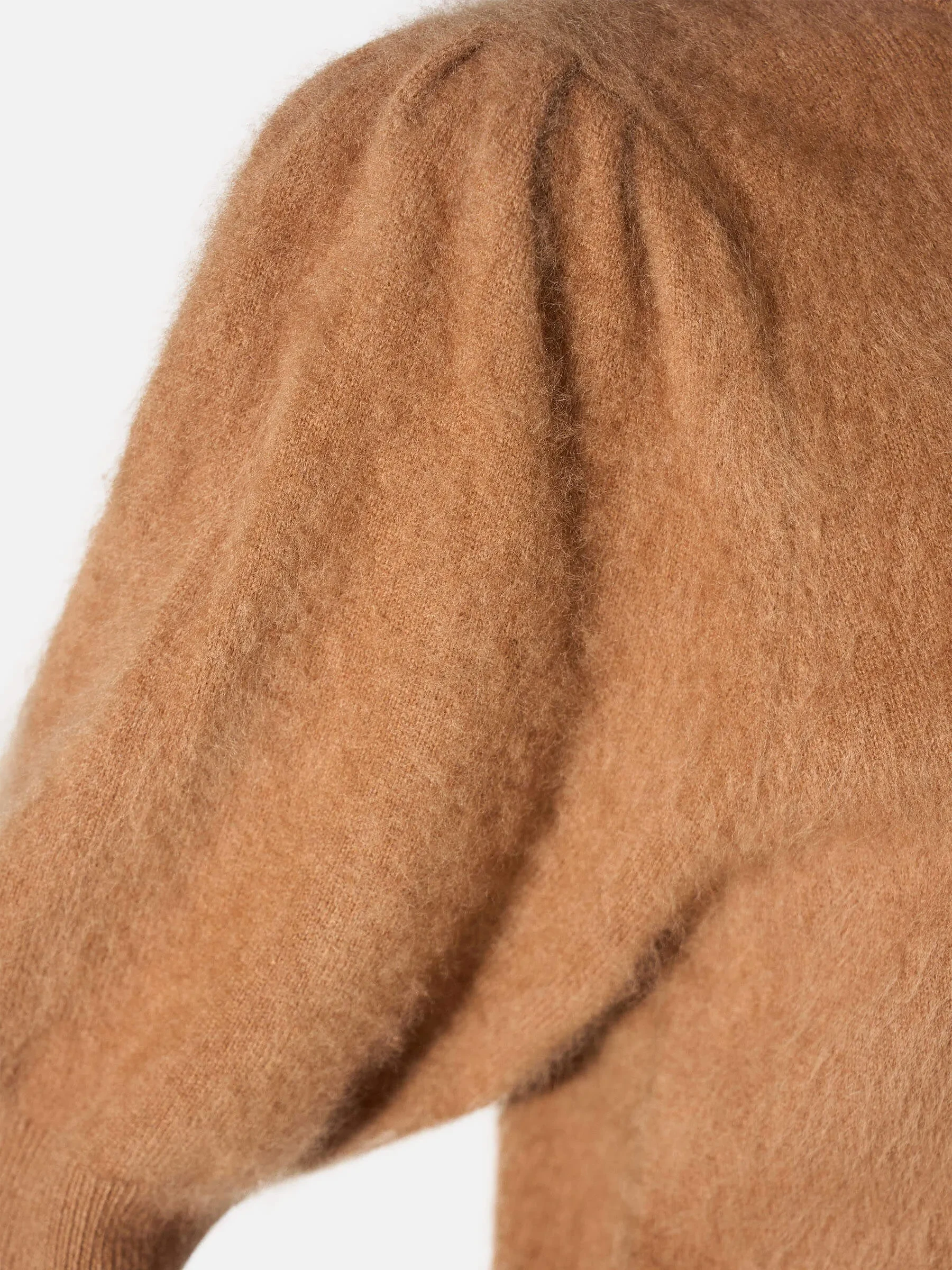 Dames Trui Ronde Hals Pofmouw Gebrushed Merino Wol Peyton Camel